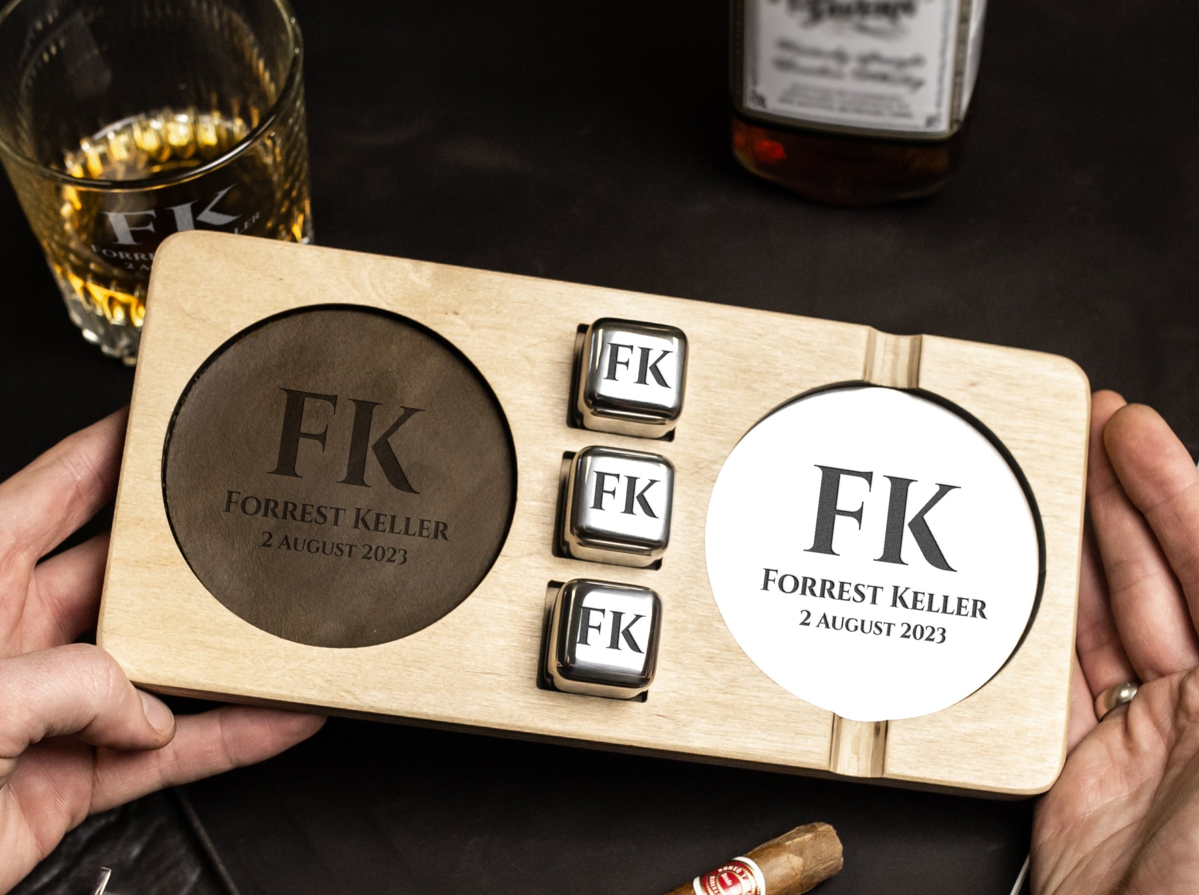 Whiskey & Cigar Ashtray - Personalized Retirement Mens Gift