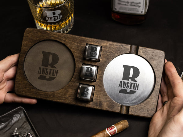 Сigar Ashtray & Whiskey Coaster - Christmas Gifts for Dad or Grandpa