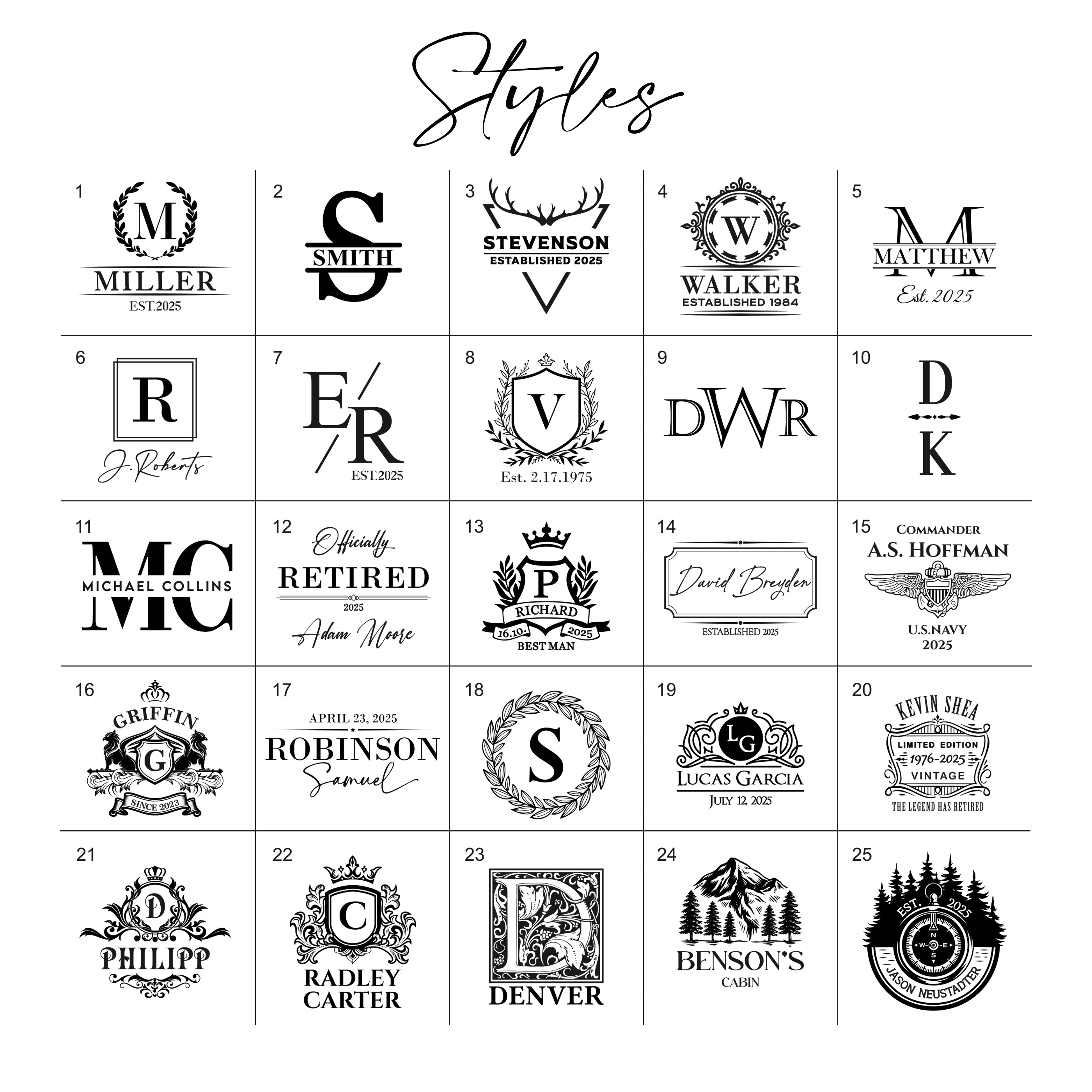 a black and white photo of a bunch of logos