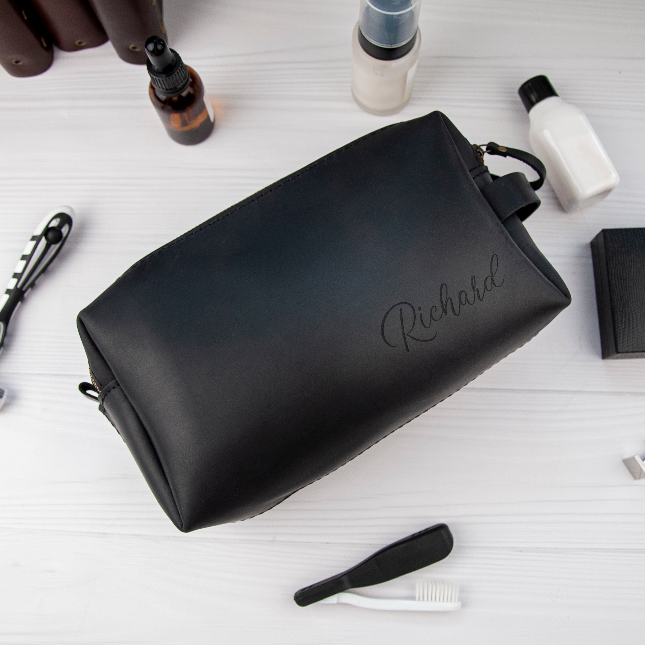XL Personalized Leather Toiletry bag - Christmas Gift for Boyfriend