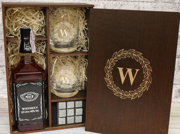 Etched Whisky Glasses & Stones Box Set