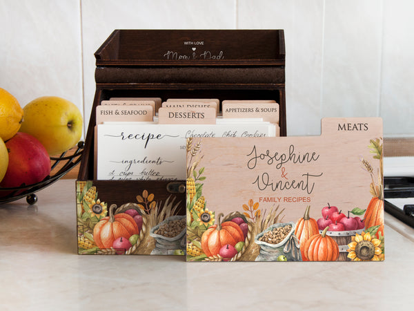 Farmhouse Recipe Card Box with Dividers 4x6 or 5x7 - Fall Bridal Shower Gift