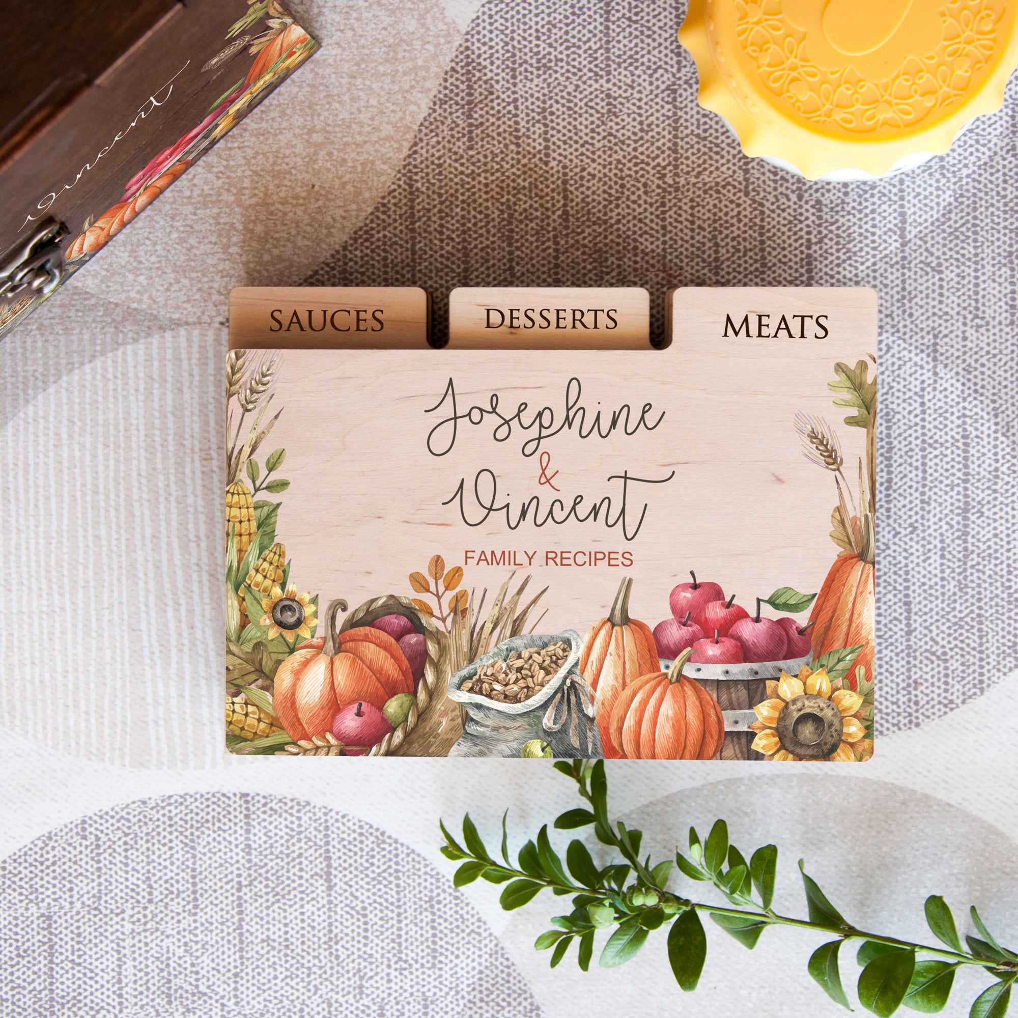 Farmhouse Recipe Card Box with Dividers 4x6 or 5x7 - Fall Bridal Shower Gift