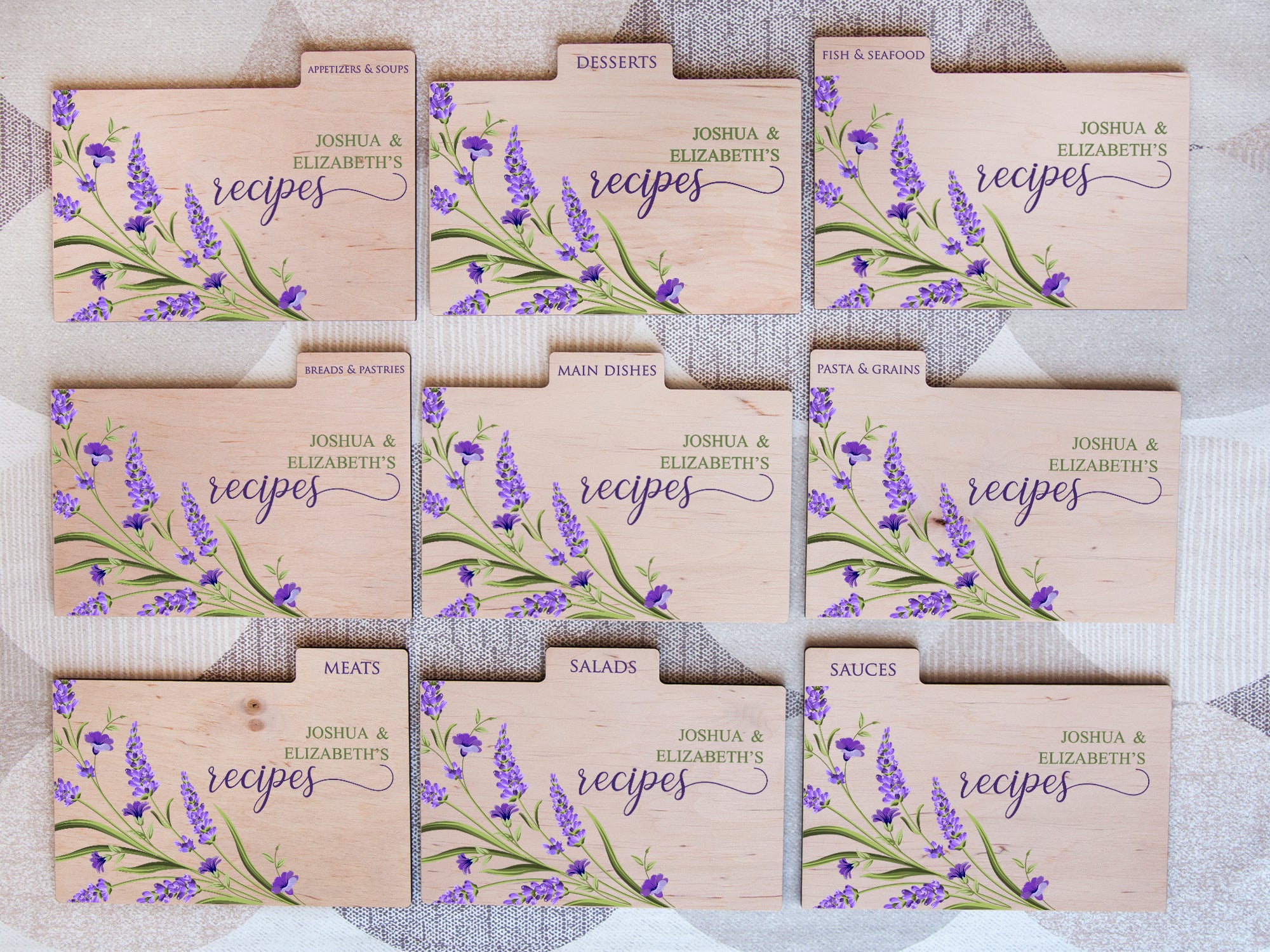 Lavender flowers recipe card box 4x6 with dividers & cards - Personalized bridal shower gifts