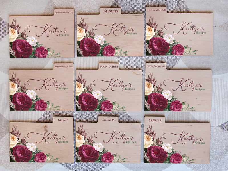 Floral recipe card box - Personalized Christmas gift for mom