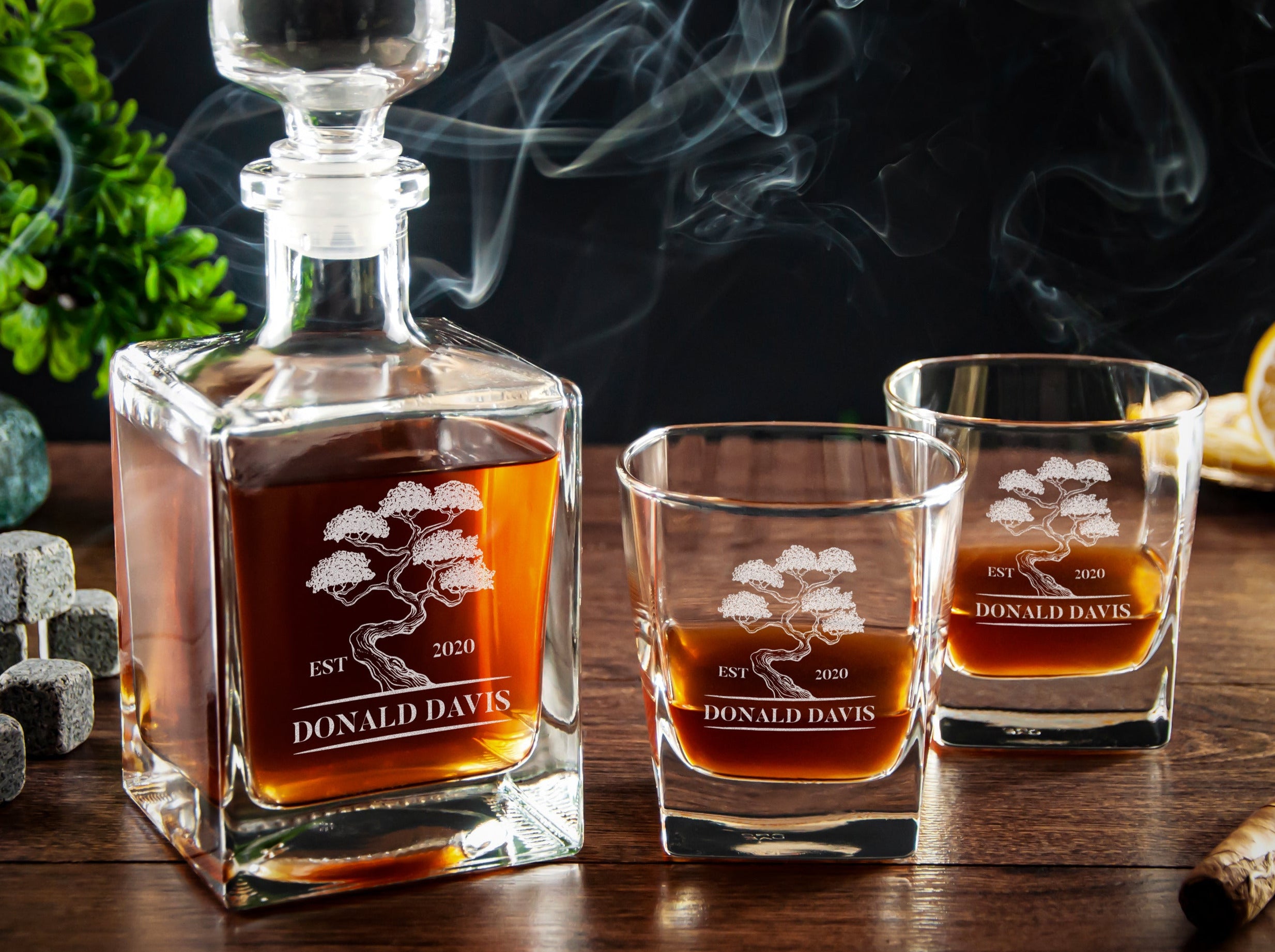 Personalized Whiskey Set Decanter & Glasses - Christmas Gift for Husband