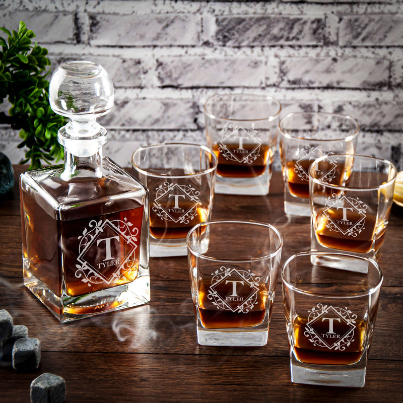 Personalized Gift for Dad - Whiskey Decanter Set for Groomsmen