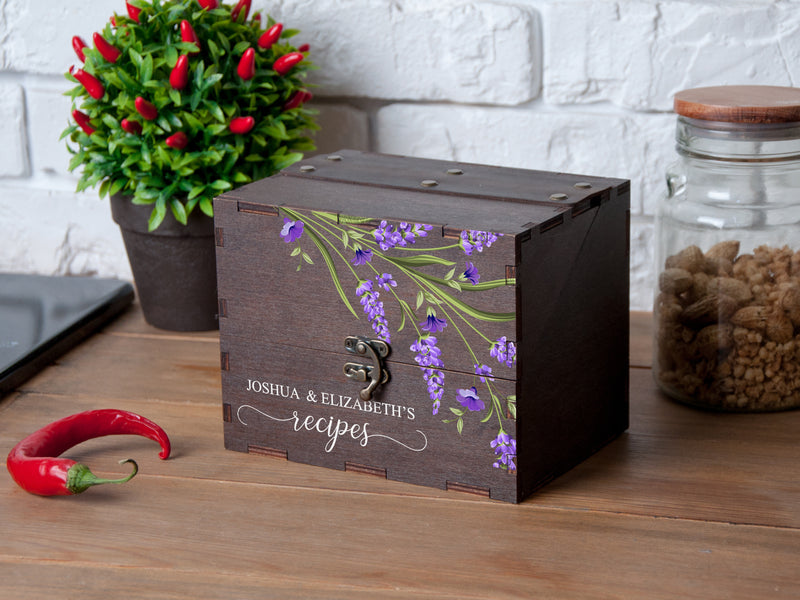 Lavender flowers recipe card box 4x6 with dividers & cards - Personalized bridal shower gifts