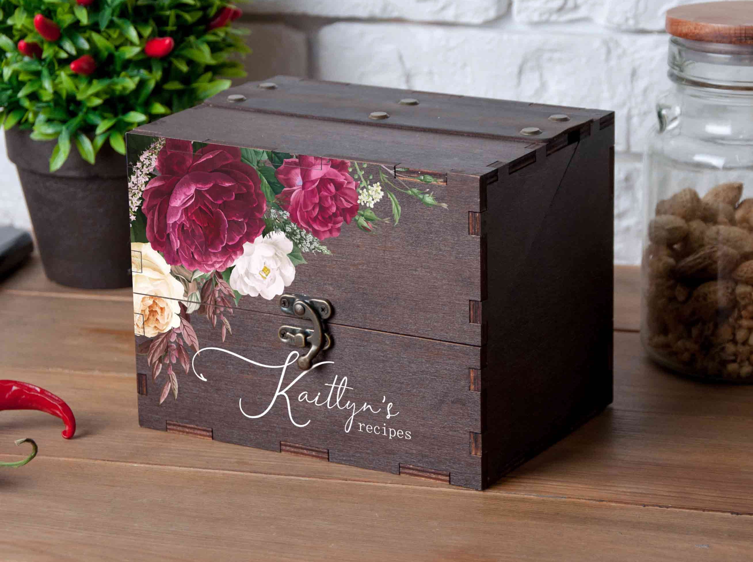 Floral recipe card box - Personalized Christmas gift for mom