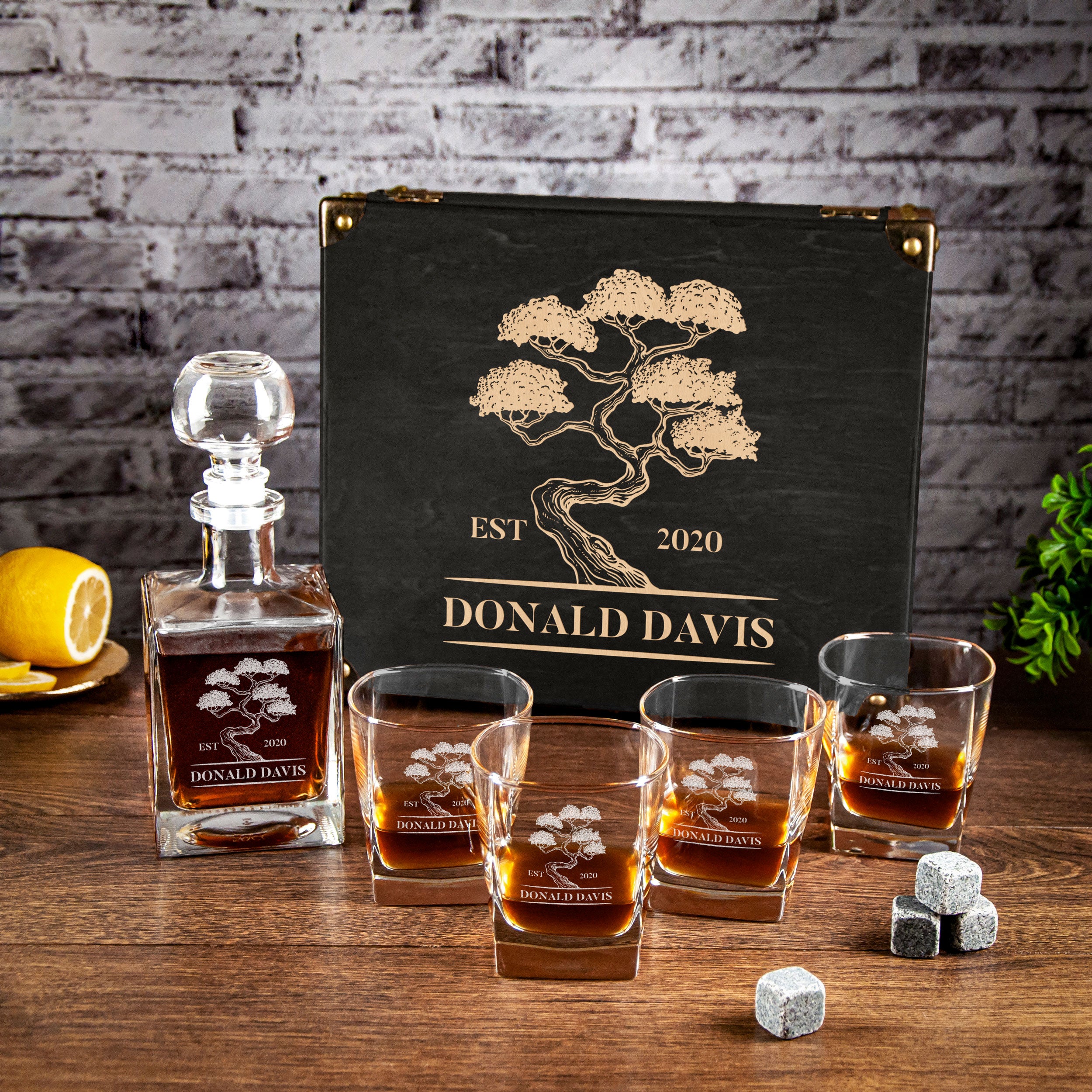 Personalized Whiskey Set Decanter & Glasses - Christmas Gift for Husband