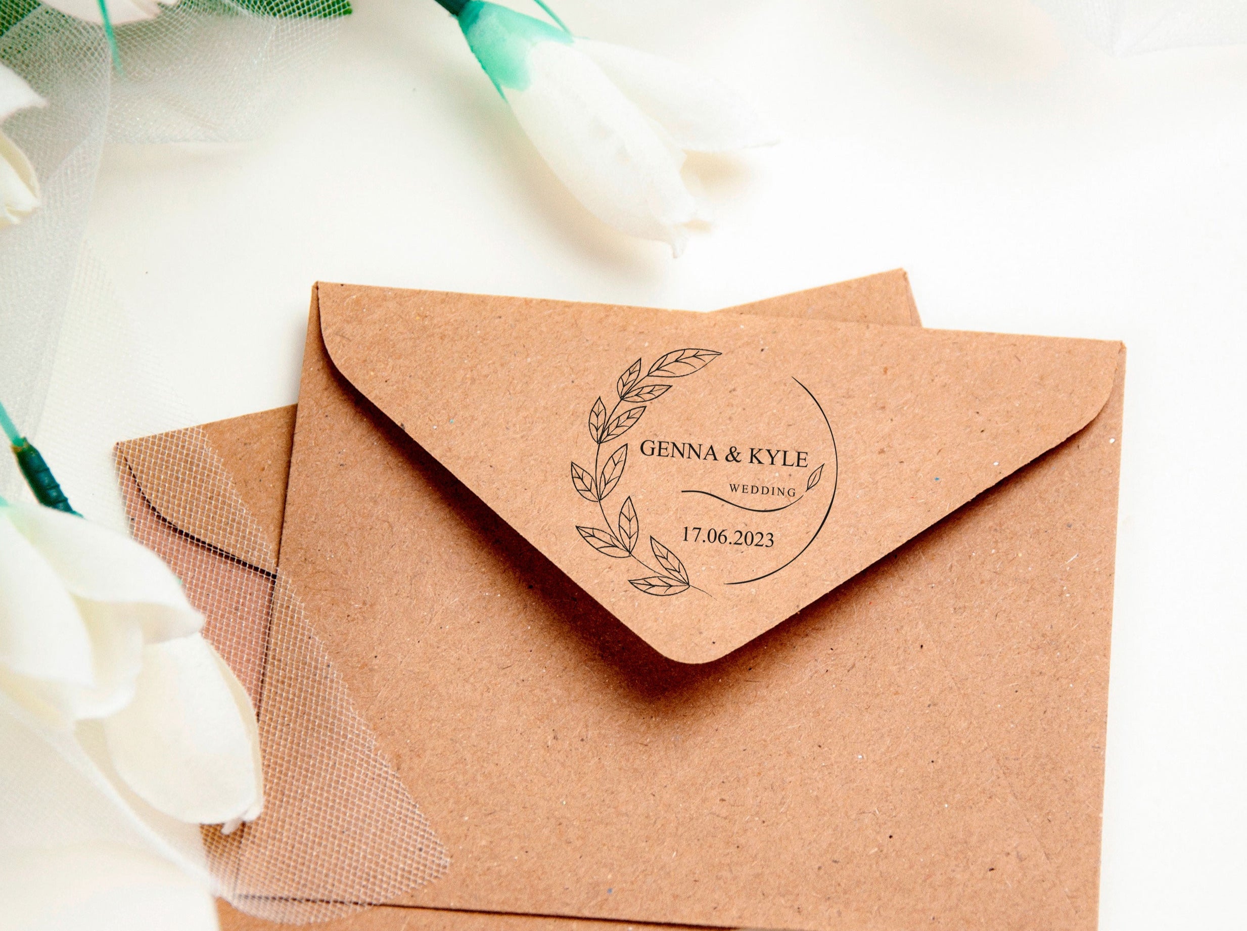 Personalized Wedding Envelope Stamp with Flowers