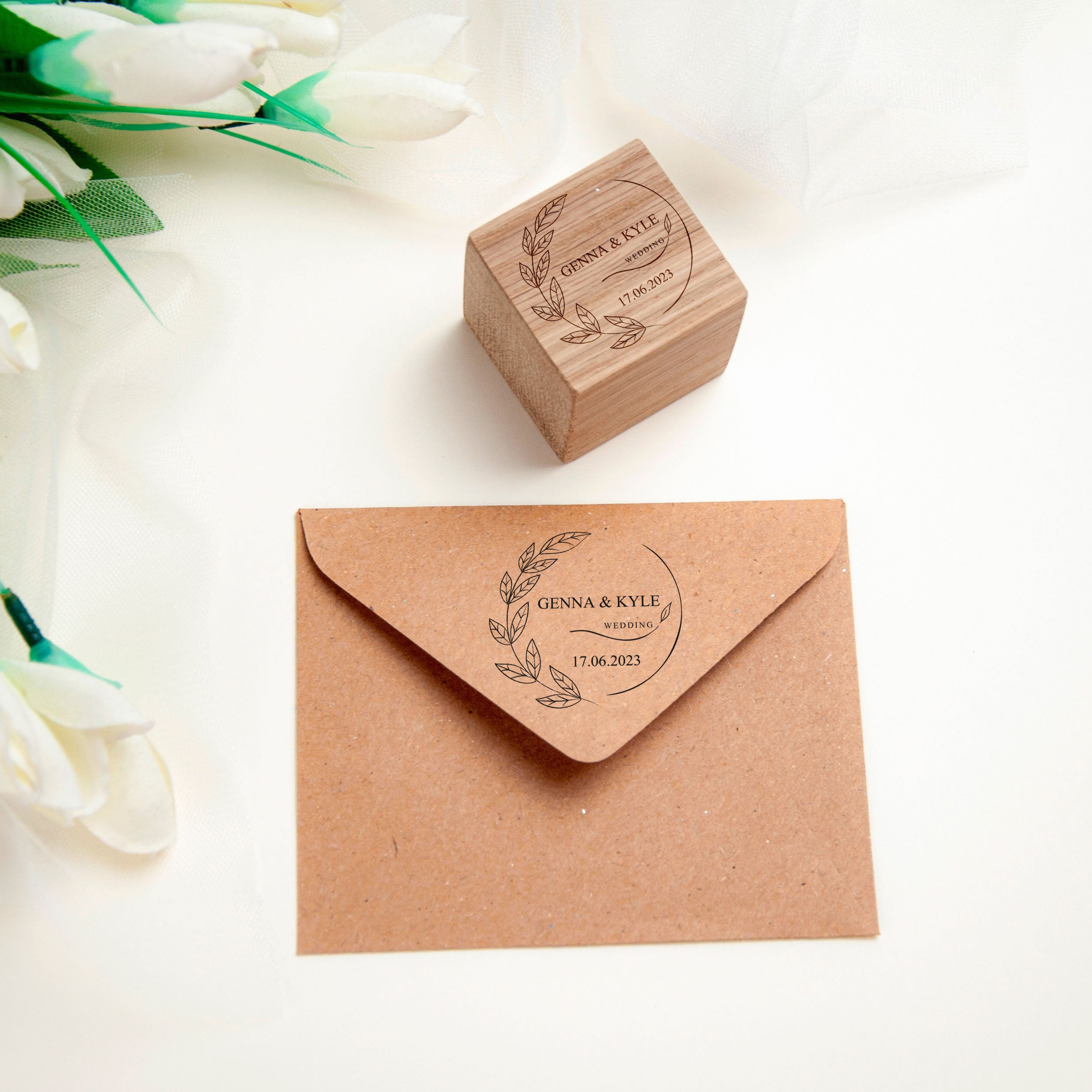 Personalized Wedding Envelope Stamp with Flowers