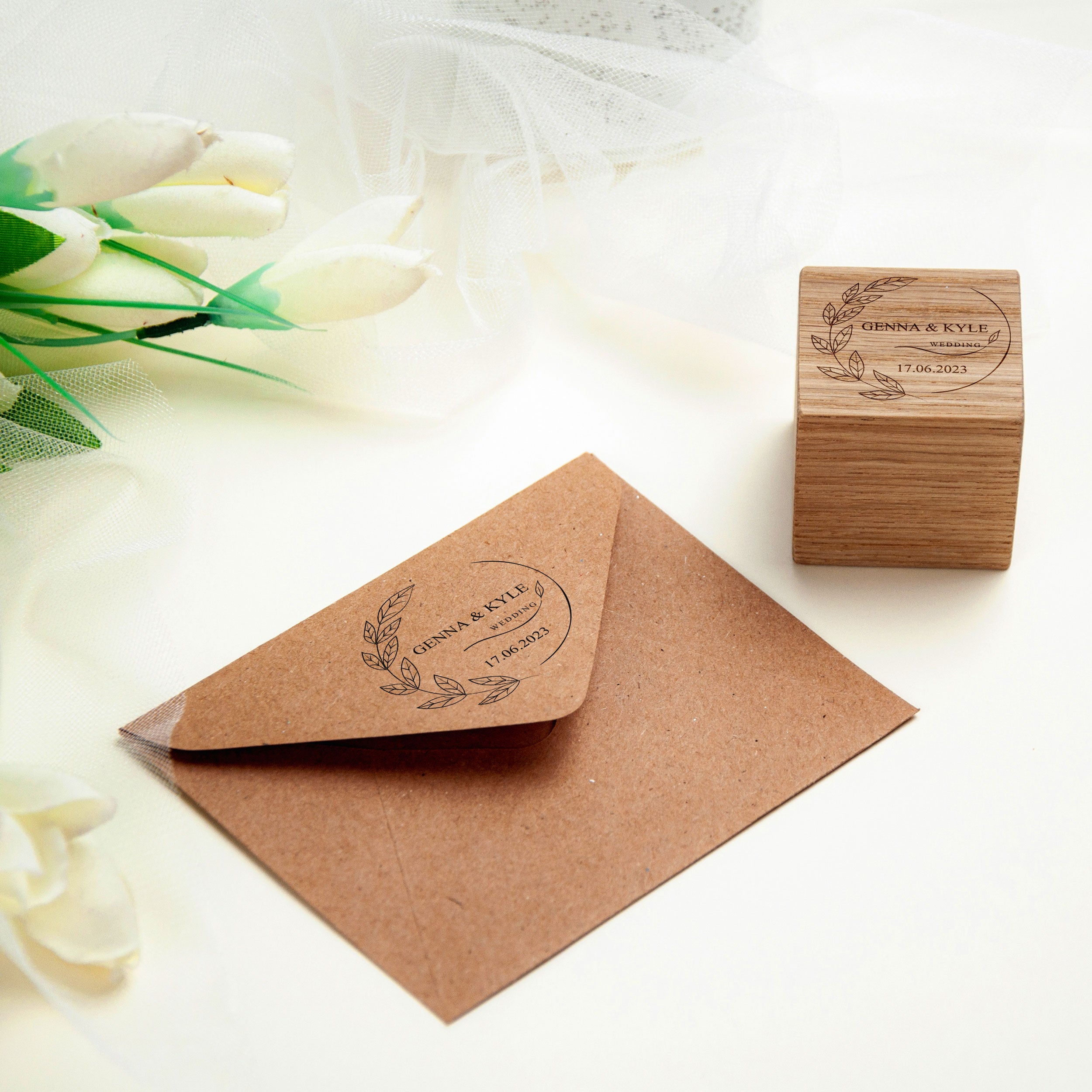 Personalized Wedding Envelope Stamp with Flowers