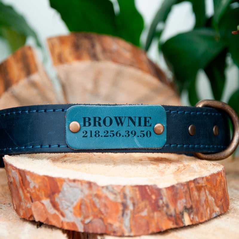 Personalized Leather Dog Collar With Name Plate WoodPresentStudio Personalized leather dog collar with name plate woodpresentstudio