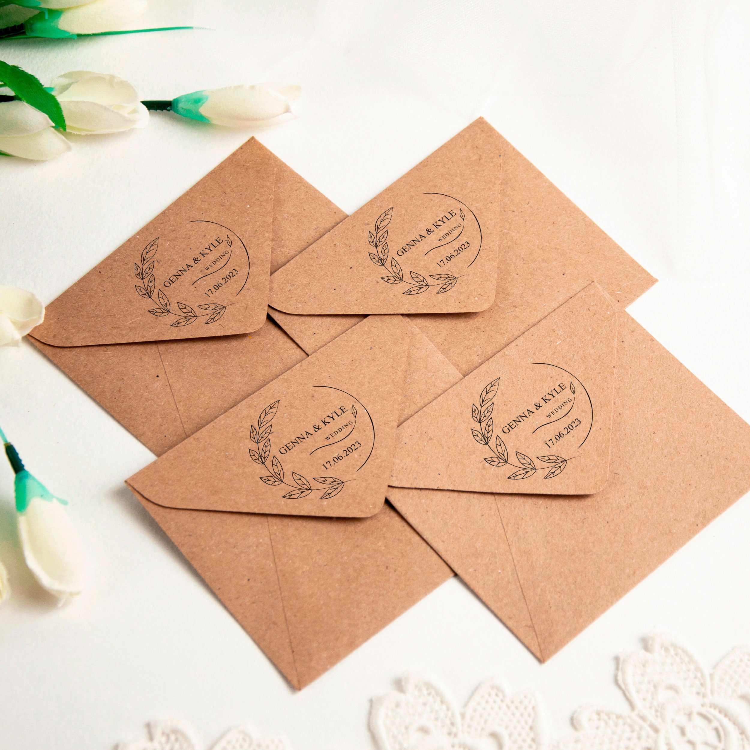 Personalized Wedding Envelope Stamp with Flowers