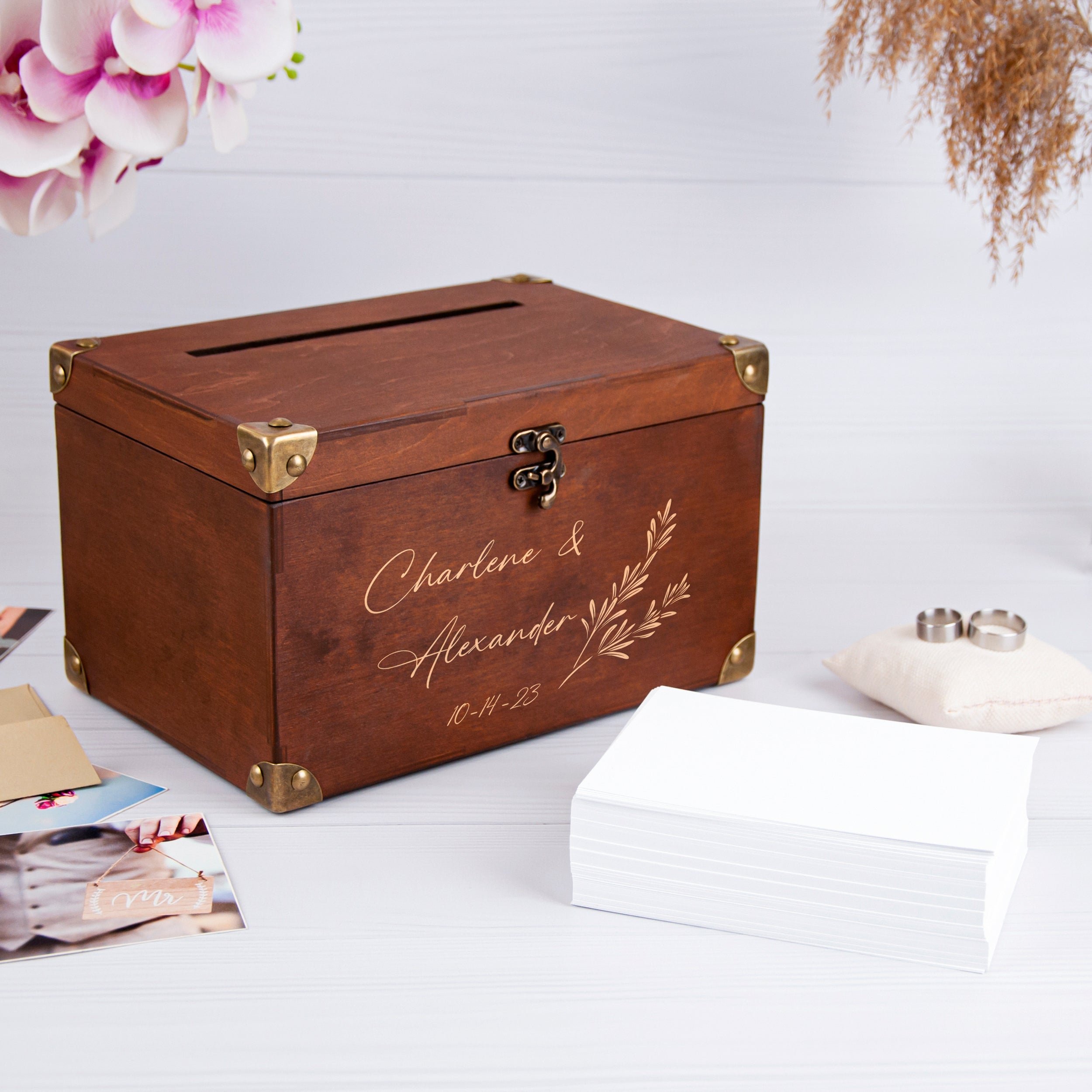 Wedding Card Box with Lock - Engagement Gift for Couple