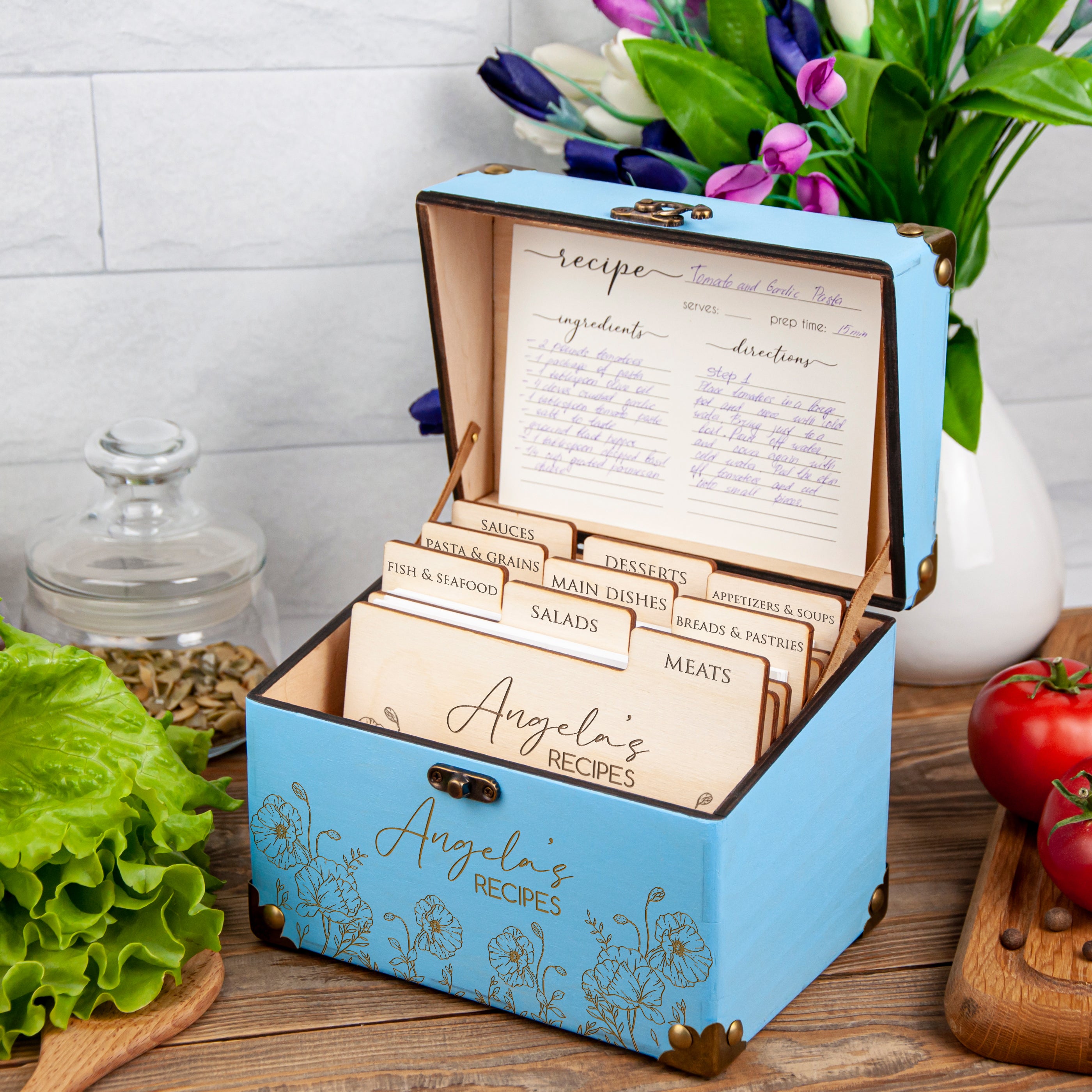 Floral Recipe Card Box 4x6 My Kitchen My Rules - Gift for Daughter in Law