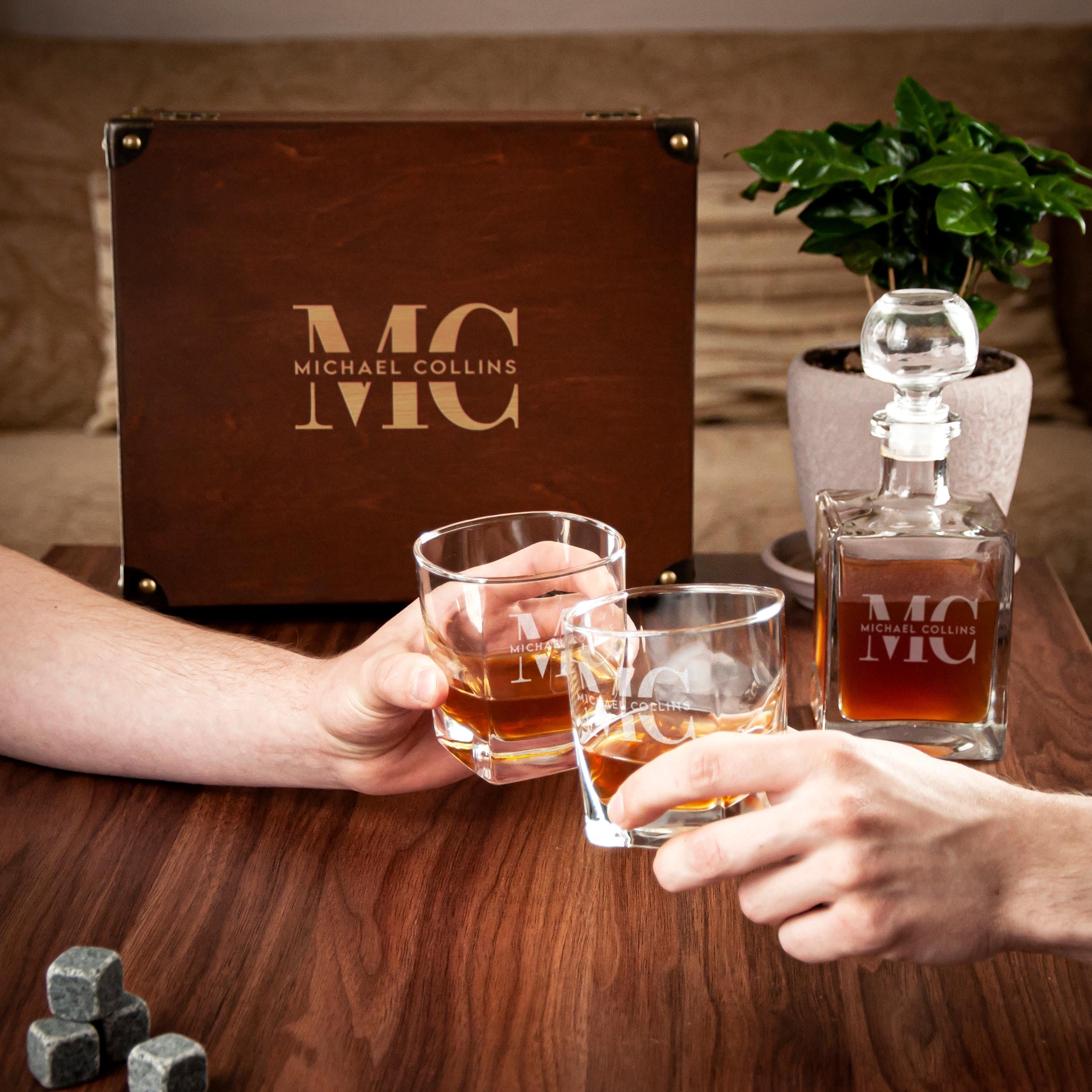 Custom Engraved Decanter Set with Whiskey Glasses  with Eagle - Mens Cave Gifts