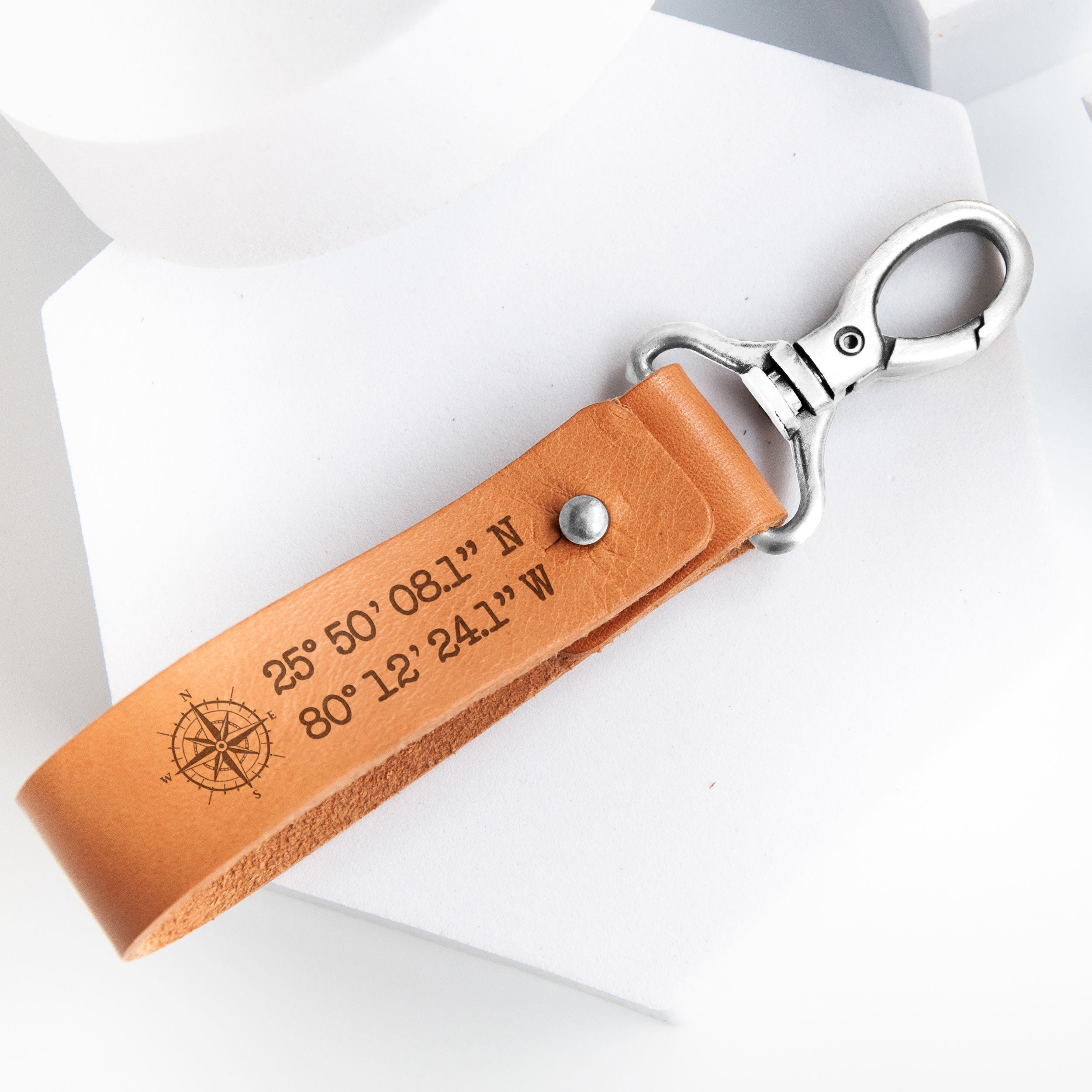 Personalized Leather Keychain with GPS Coordinates