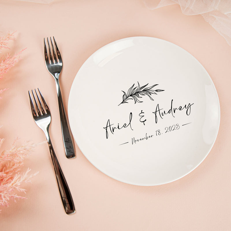Wedding Cake Plate & Engraved Forks - Bridal Shower Gift for Bride to Be