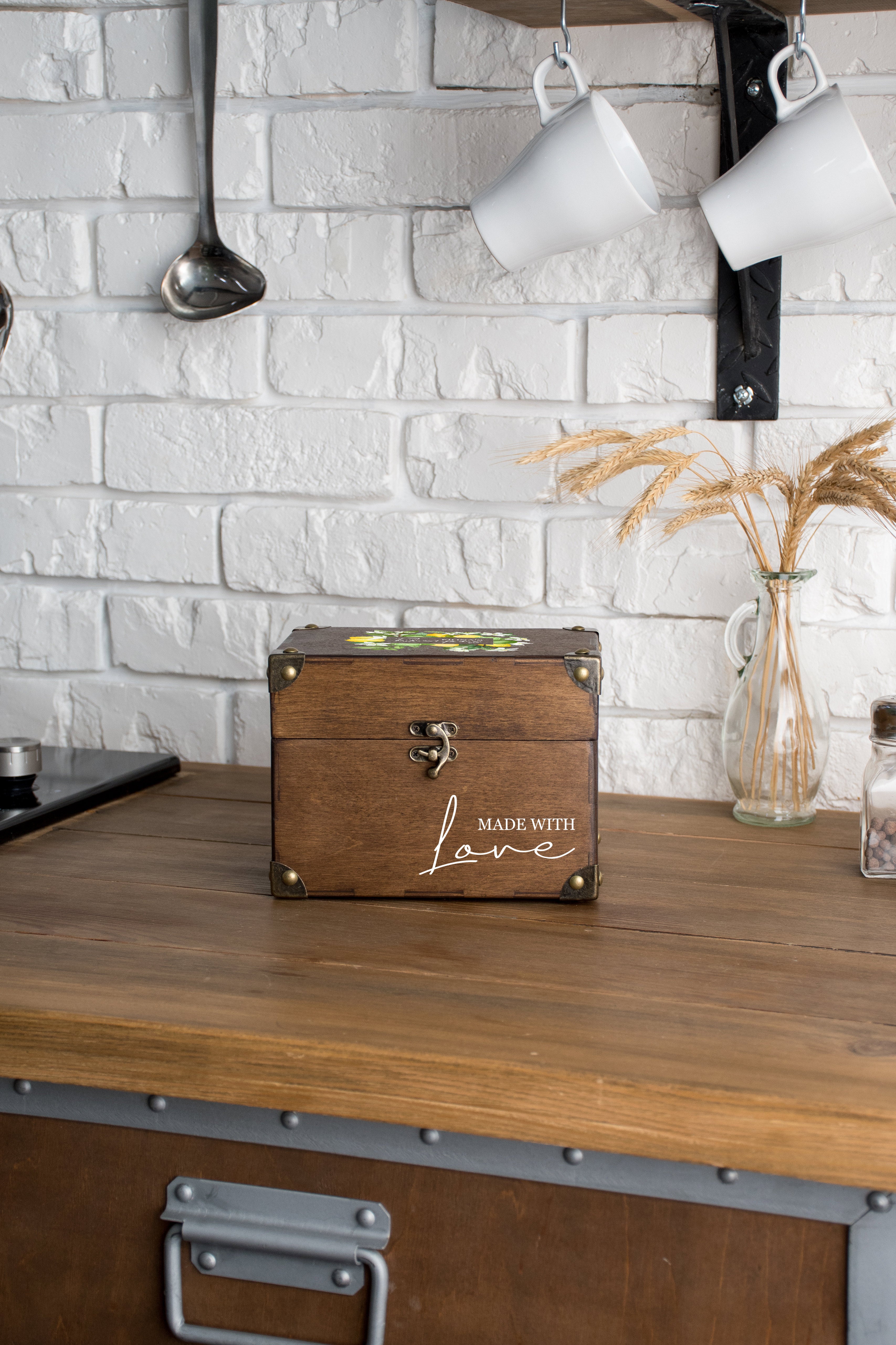 Wooden Recipe Box and Cards - Thanksgiving gift for mom