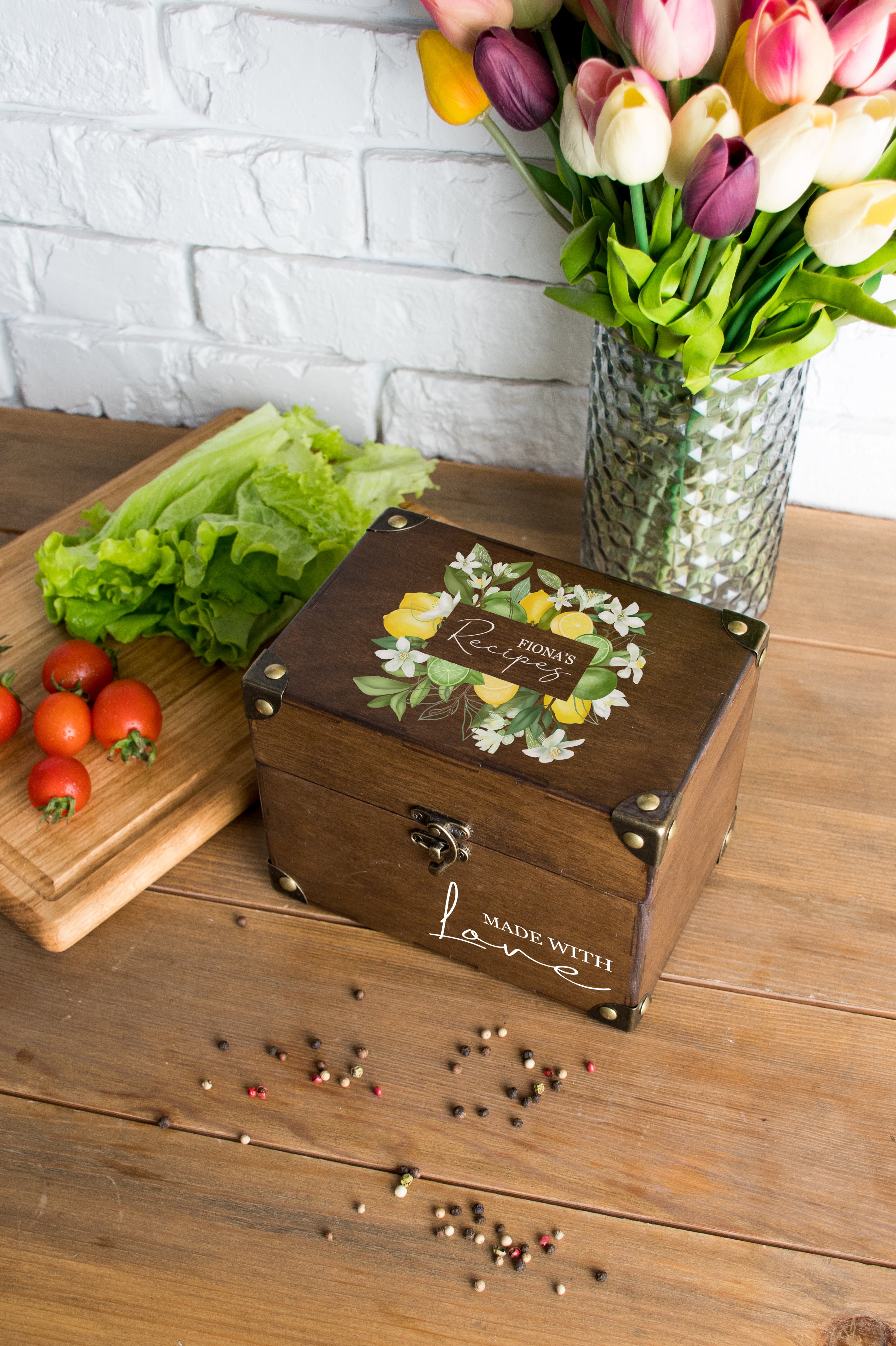 Wooden Recipe Box and Cards - Thanksgiving gift for mom