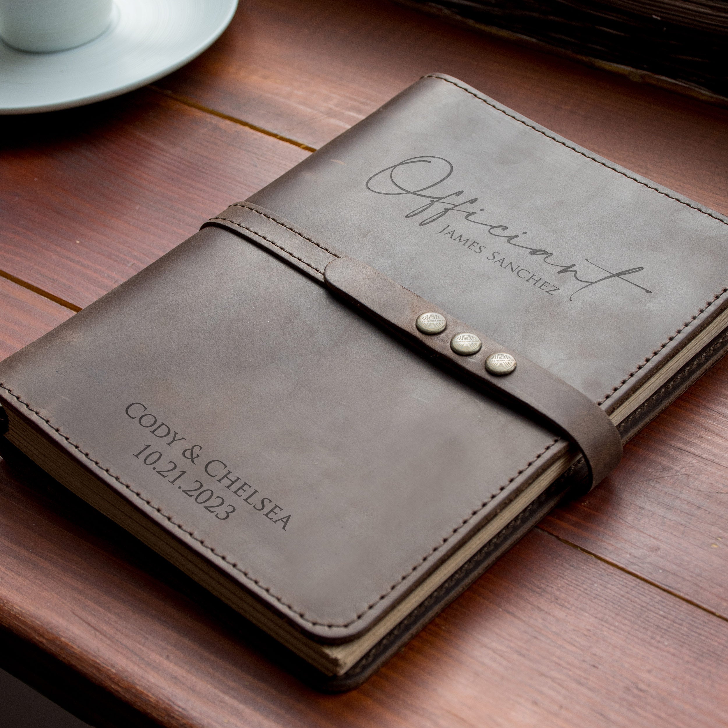 Wedding Ceremony Book for Officiant - Engraved Leather Journal