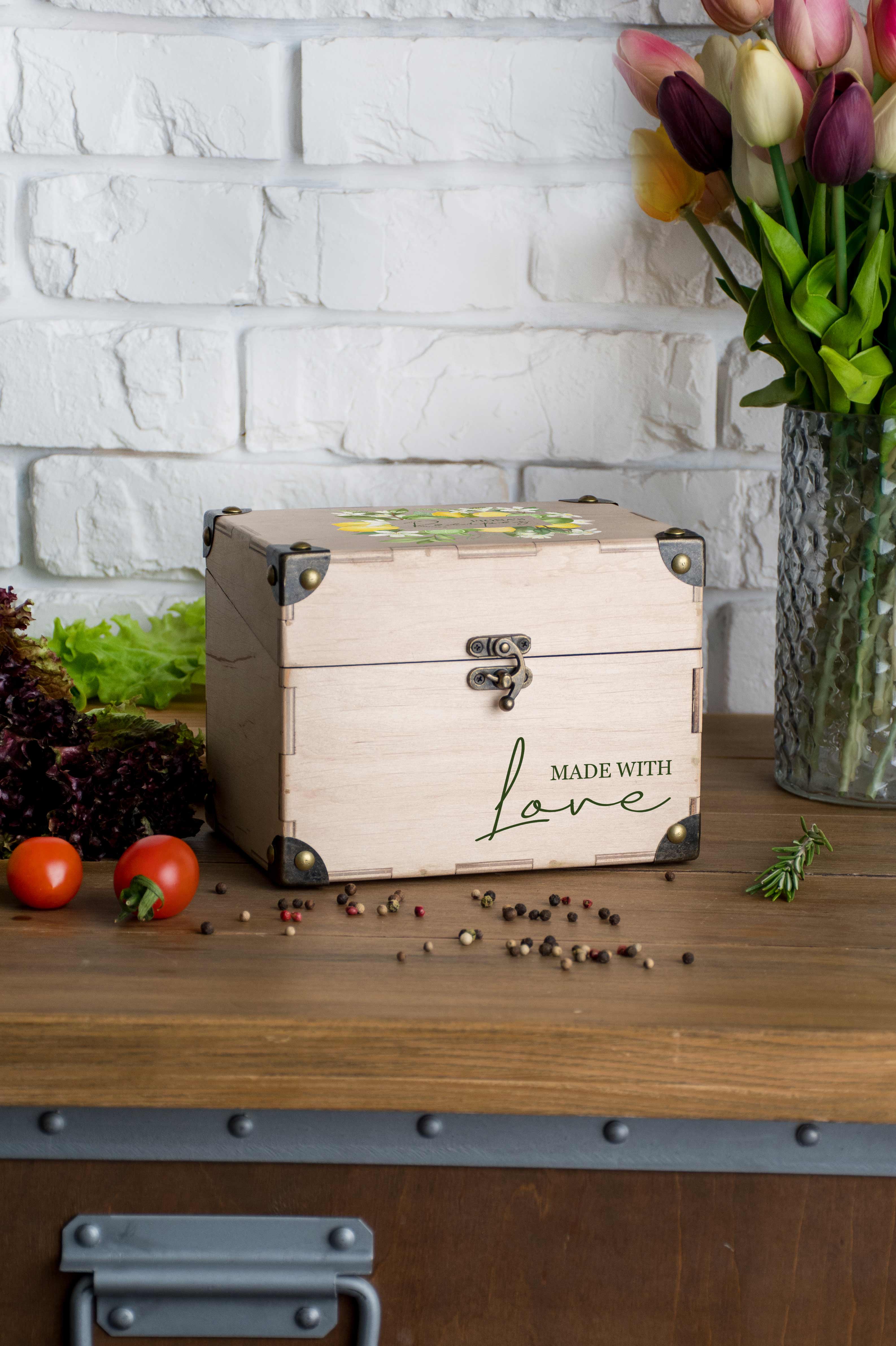 Wooden Recipe Box and Cards - Thanksgiving gift for mom