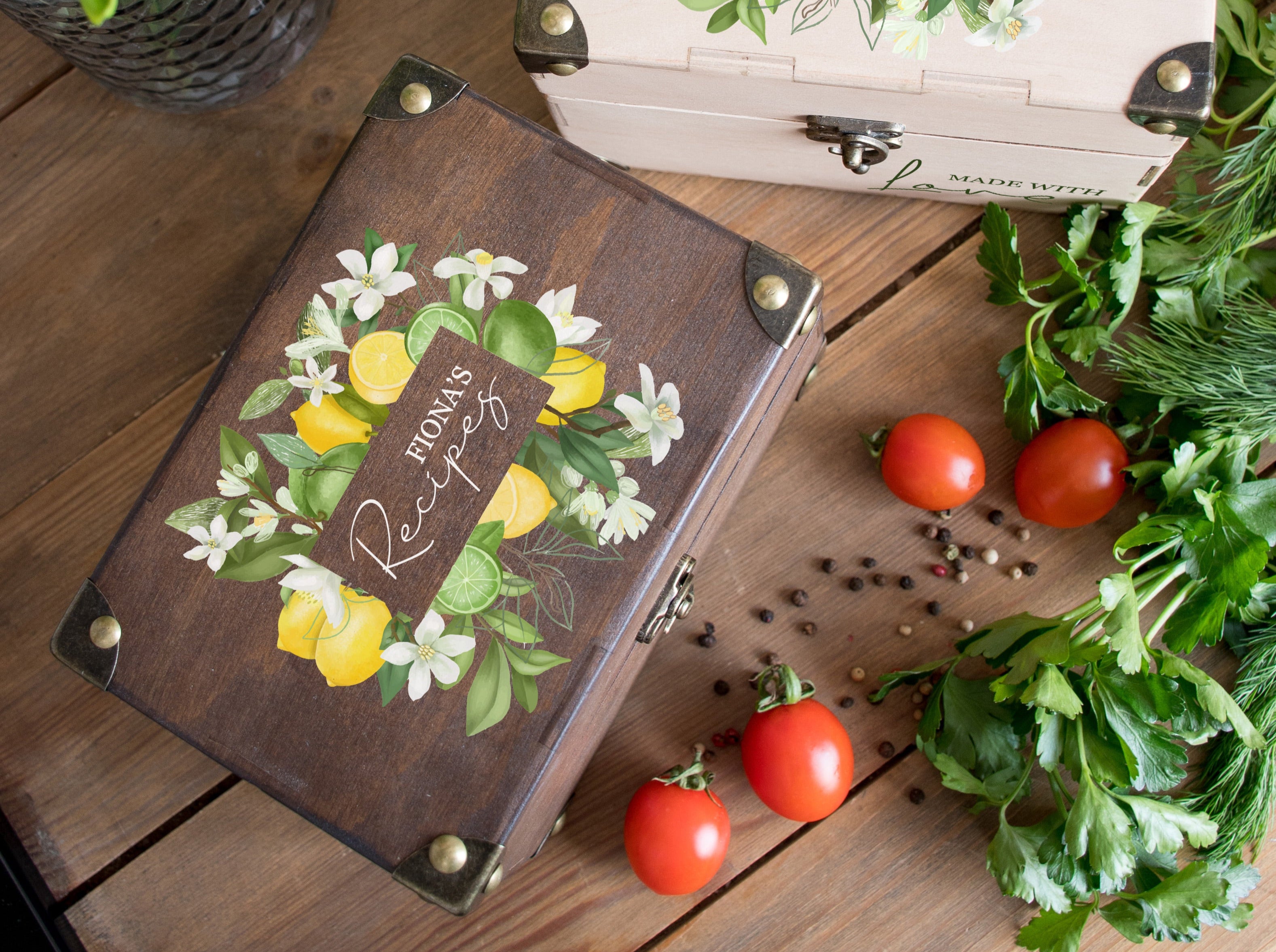 Wooden Recipe Box and Cards - Thanksgiving gift for mom