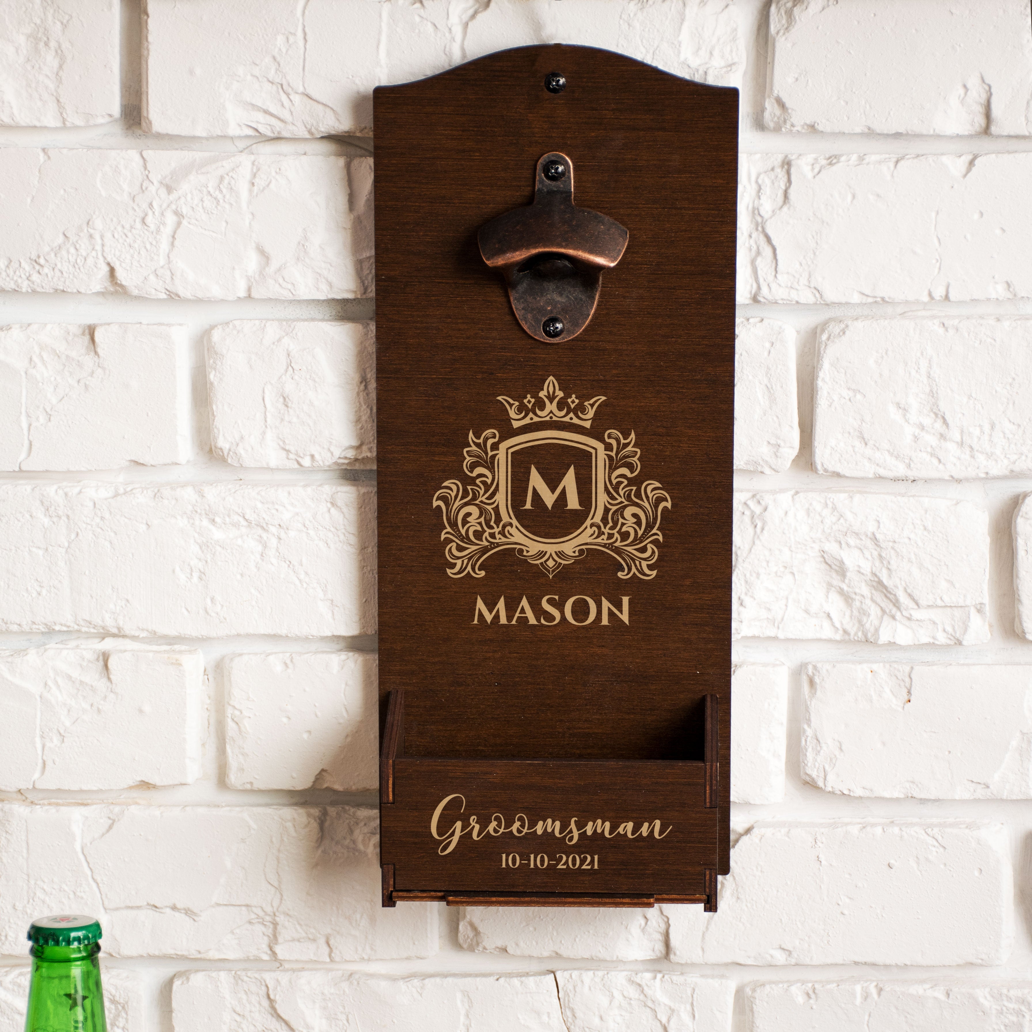 Engraved Wood Wall Beer Opener - Mancave Gifts