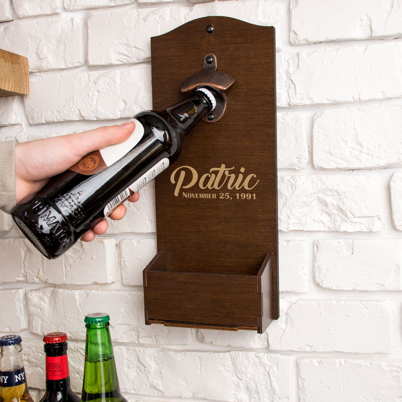 Engraved Wood Wall Beer Opener - Mancave Gifts