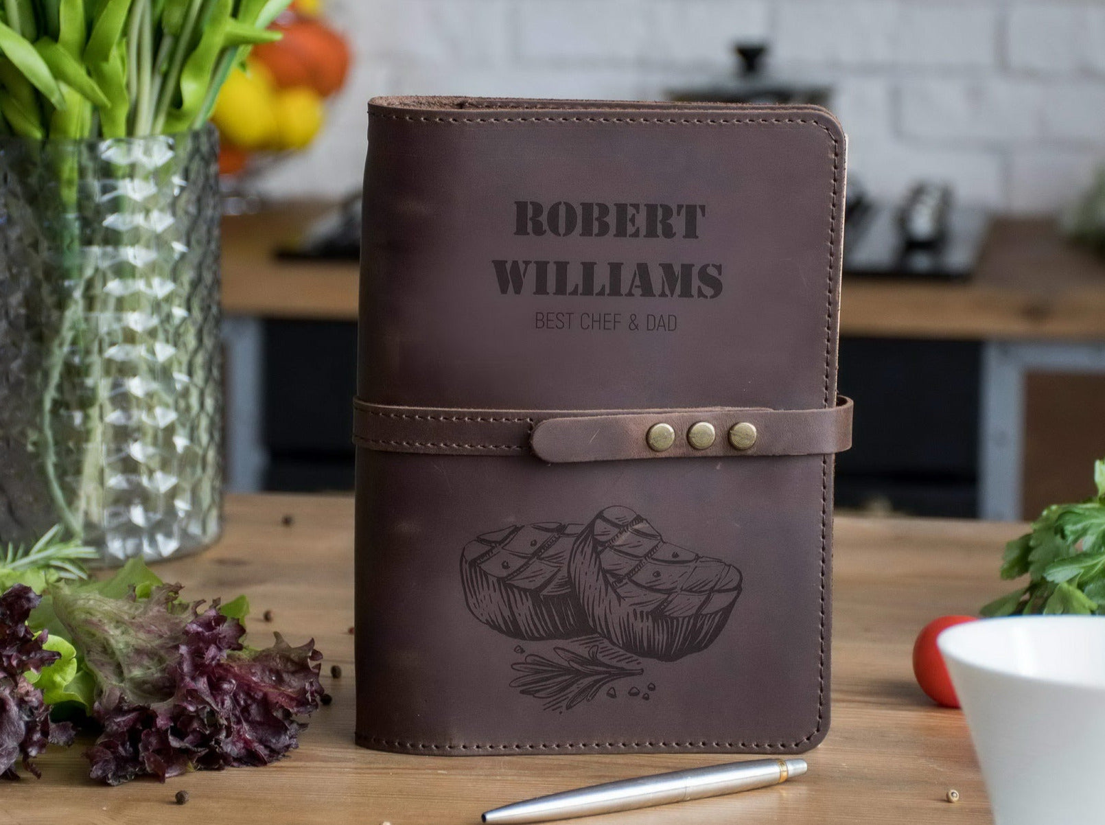 Personalized Leather Cookbook - Christmas Gift for Dad