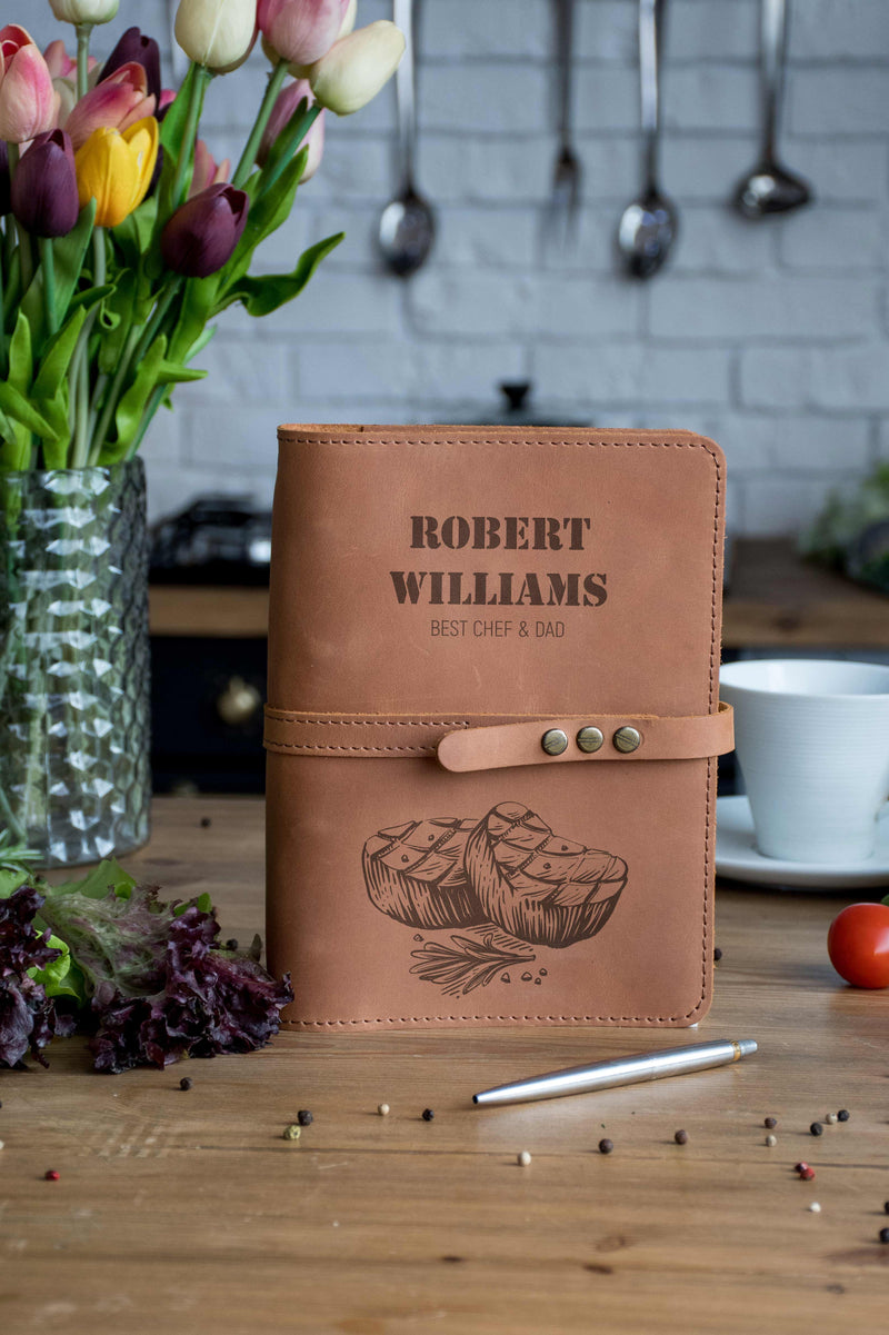 Personalized Leather Cookbook - Christmas Gift for Dad