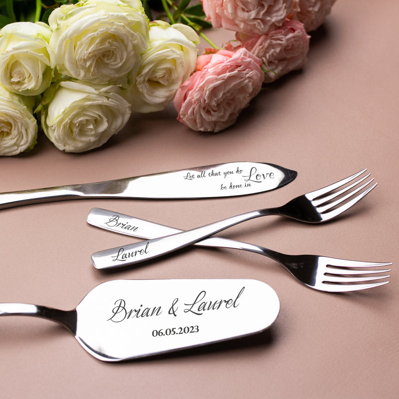 Personalized Cake Cutting Set with Cake Forks and Bible verse