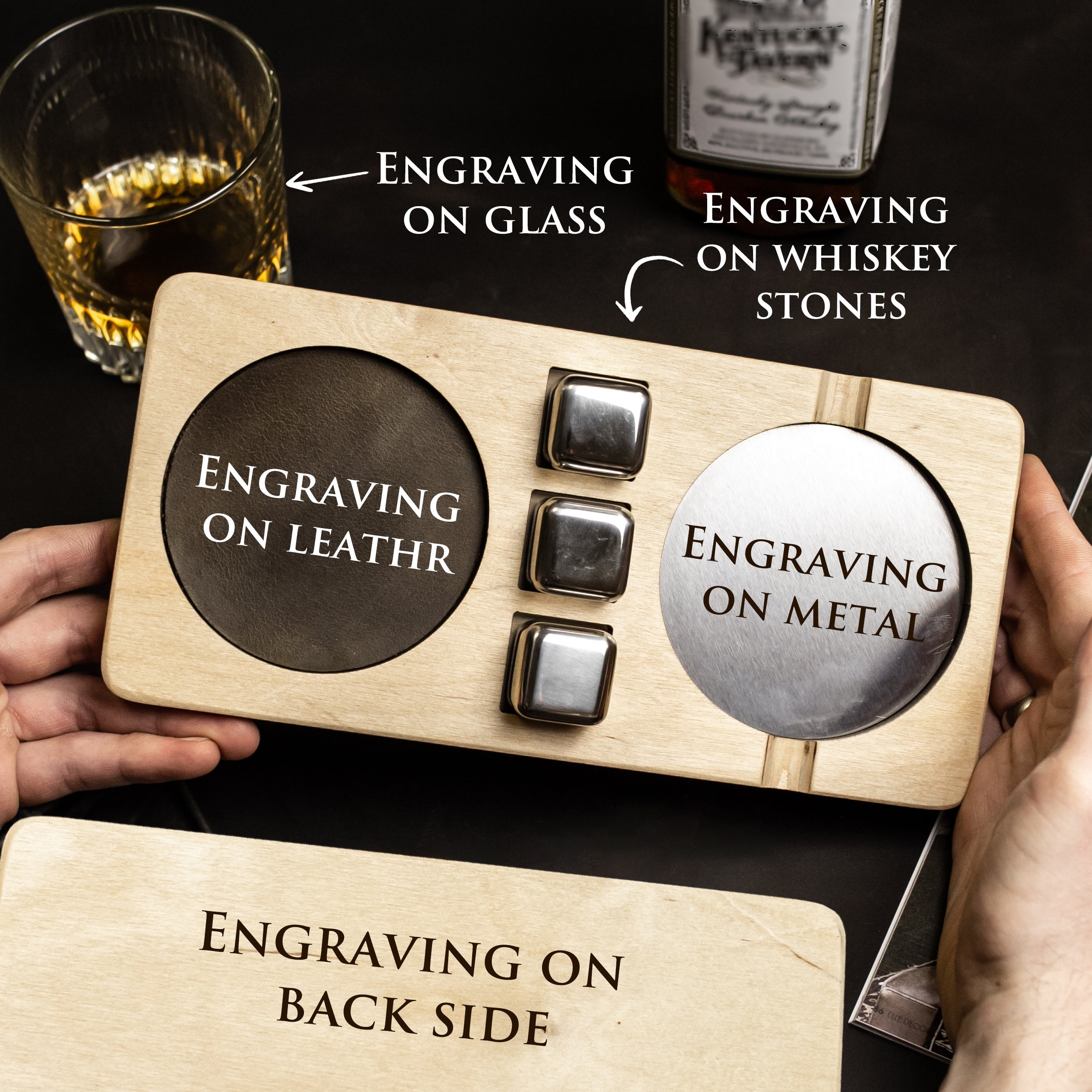 Personalized Whiskey Glass & Cigar Tray - Anniversary Gifts for Husband