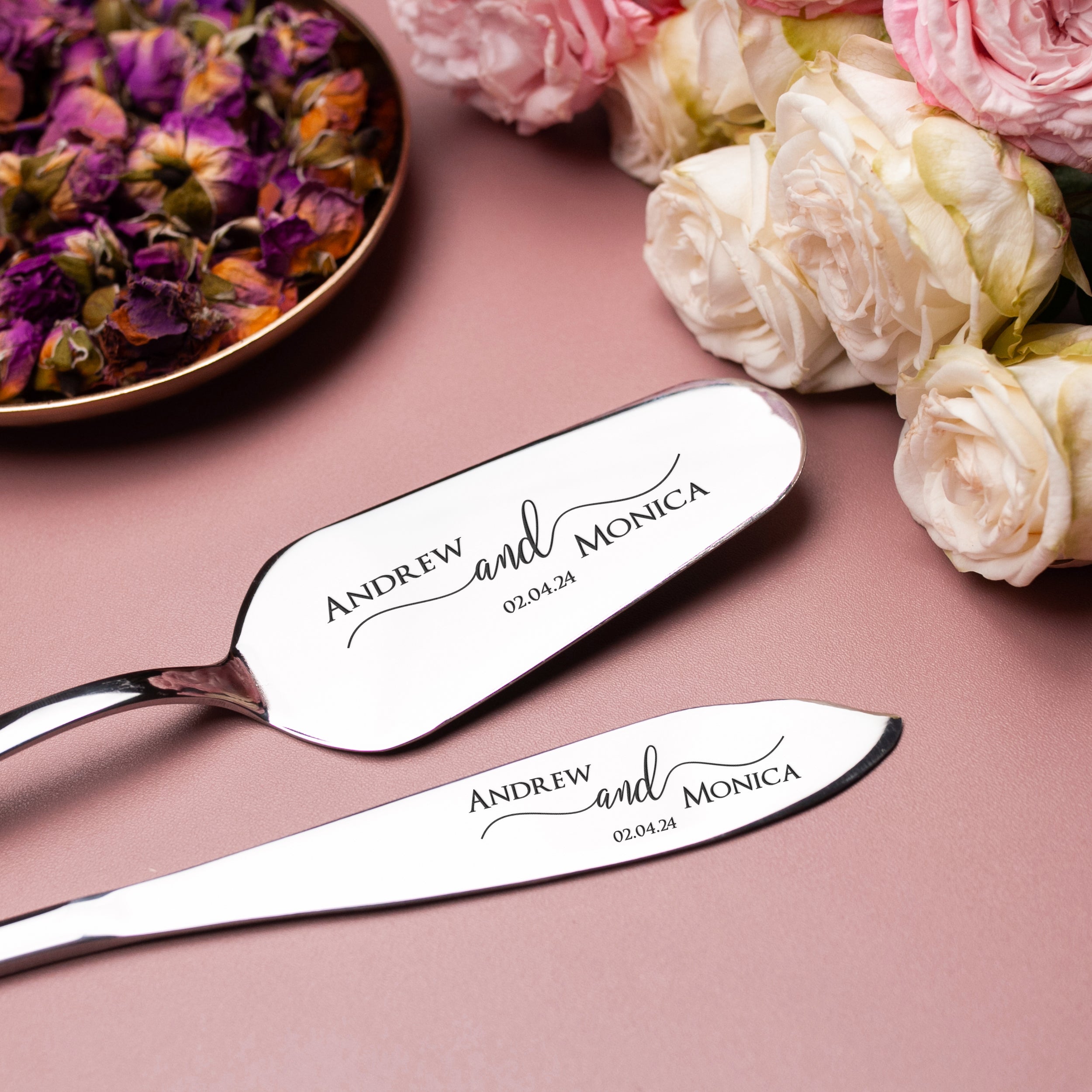 Wedding Cake Server Set - Engraved Cake Knife & Server Set