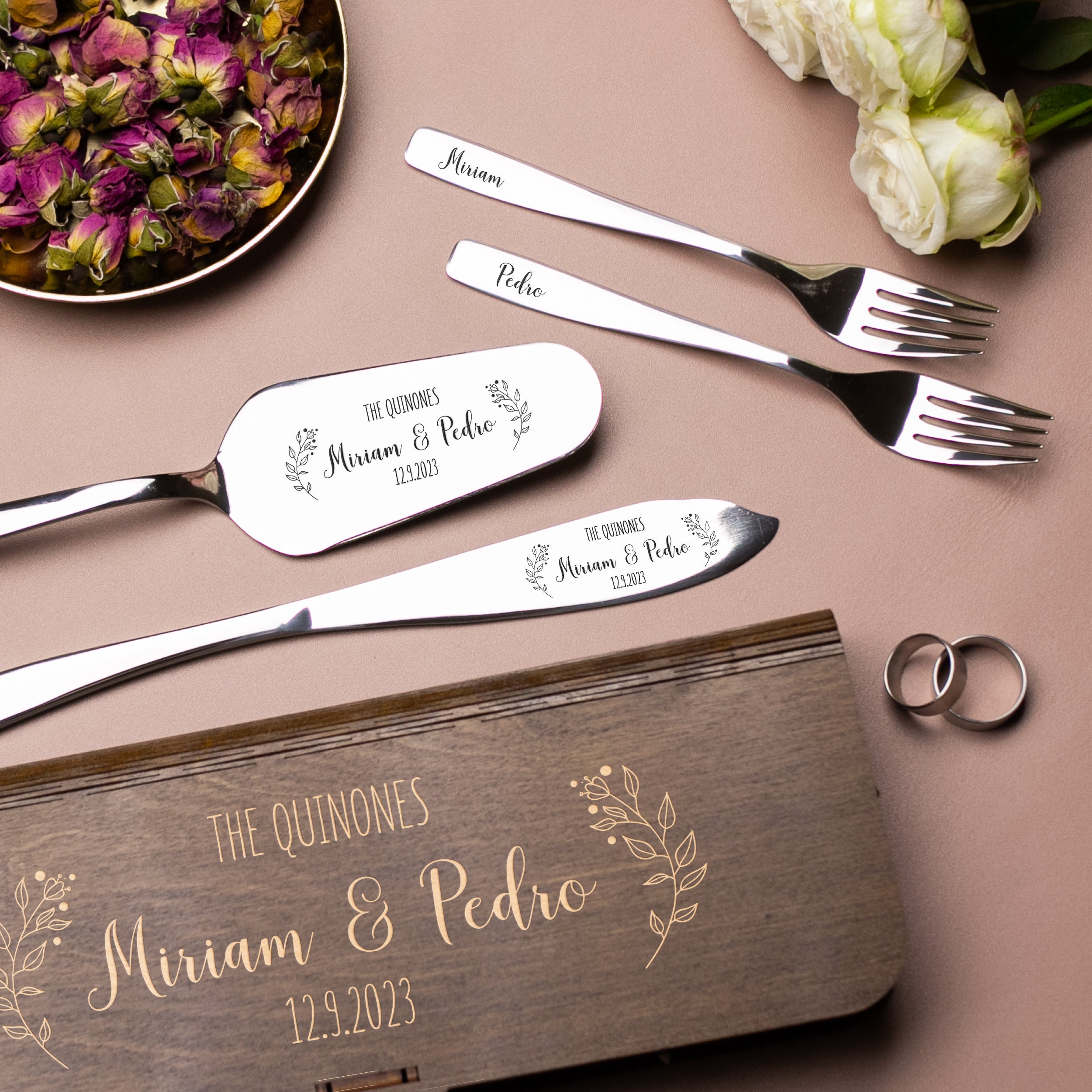 Wedding Cake Server Set and Cake forks - Engagement Gift for Couple