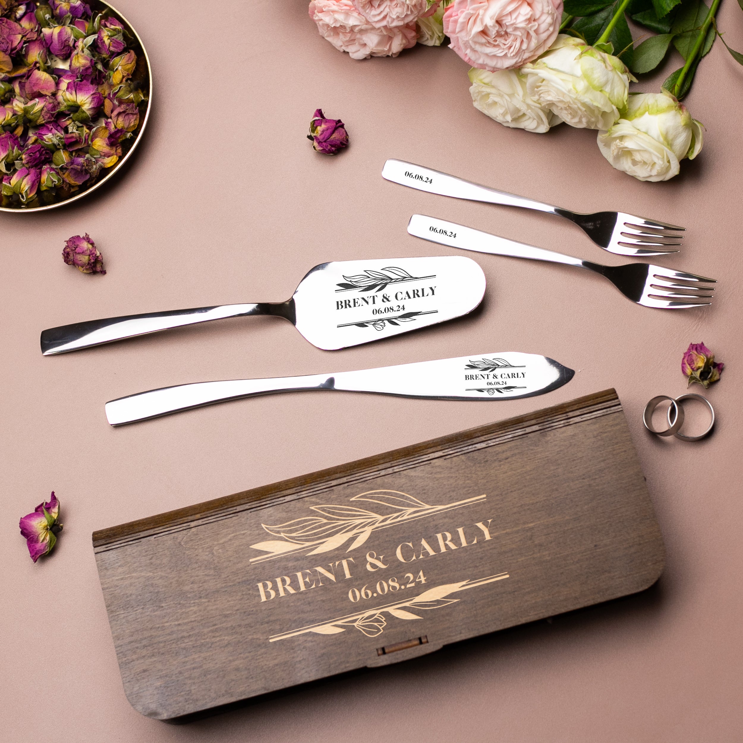 Custom wedding set cake server & knife anf forks - Personalized wedding gift for couple