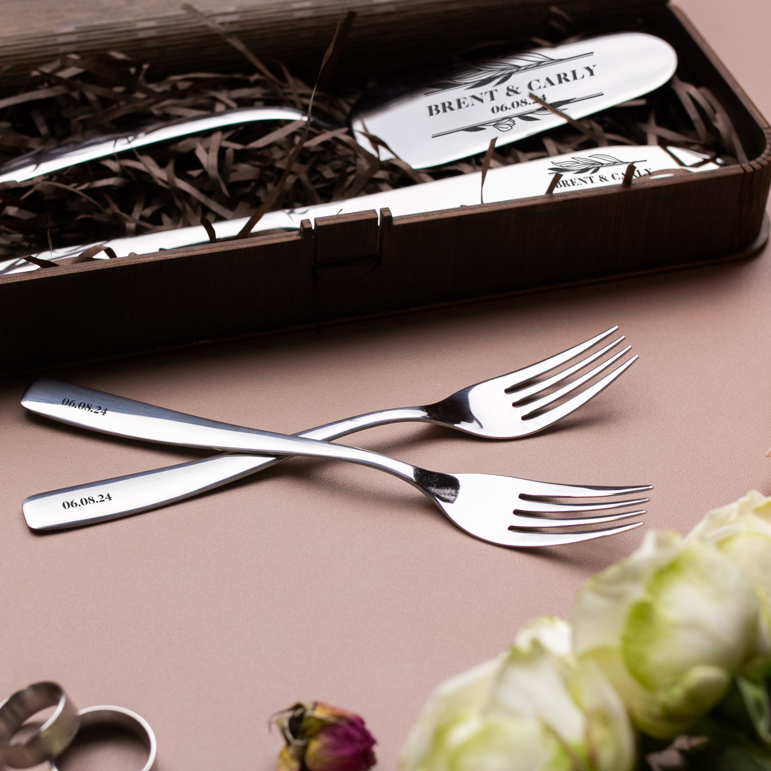 Custom wedding set cake server & knife anf forks - Personalized wedding gift for couple