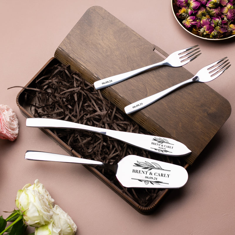 Custom wedding set cake server & knife anf forks - Personalized wedding gift for couple