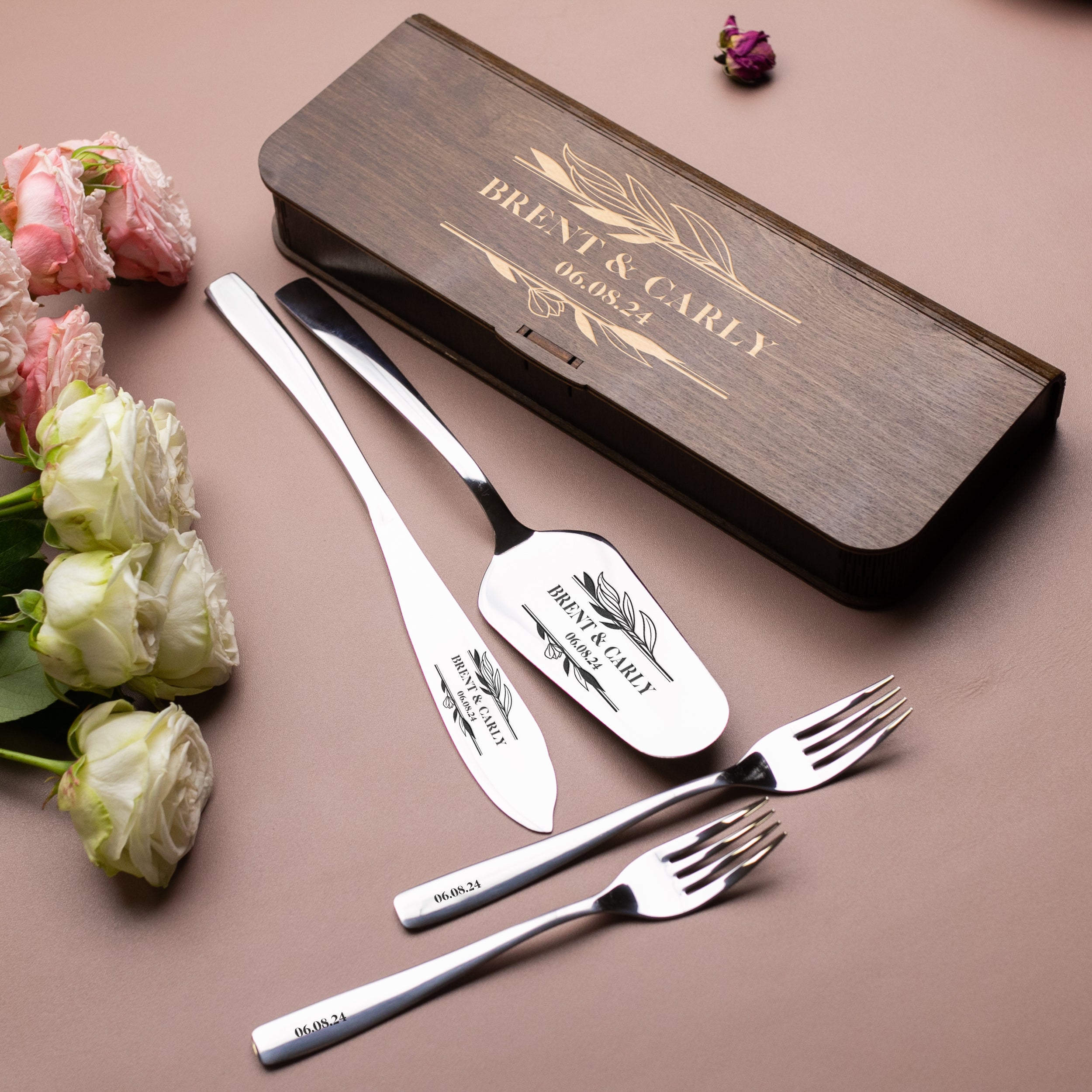 Custom wedding set cake server & knife anf forks - Personalized wedding gift for couple