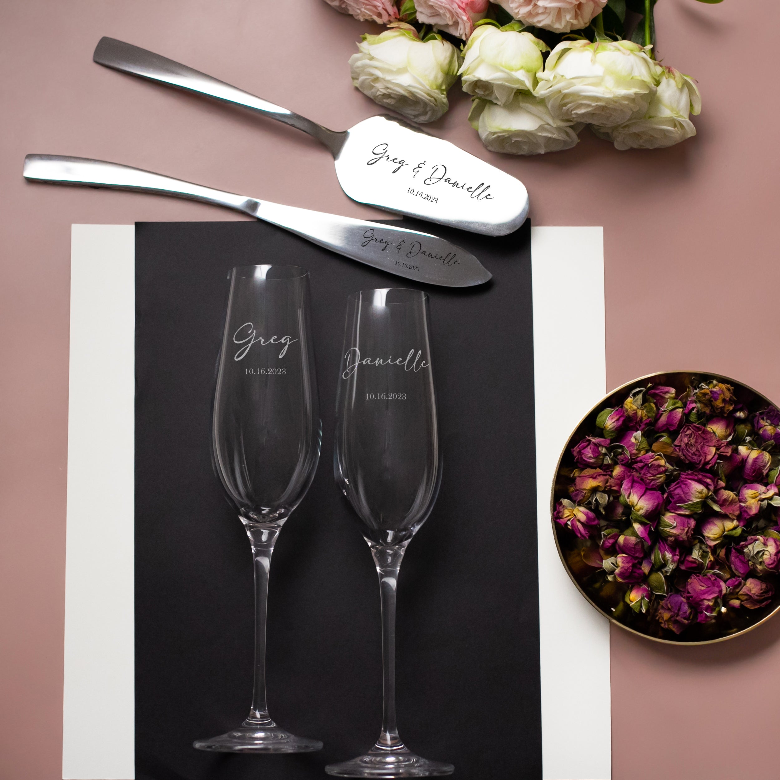 Unique Wedding Toasting Glasses & Personalized Cake Knife and Server