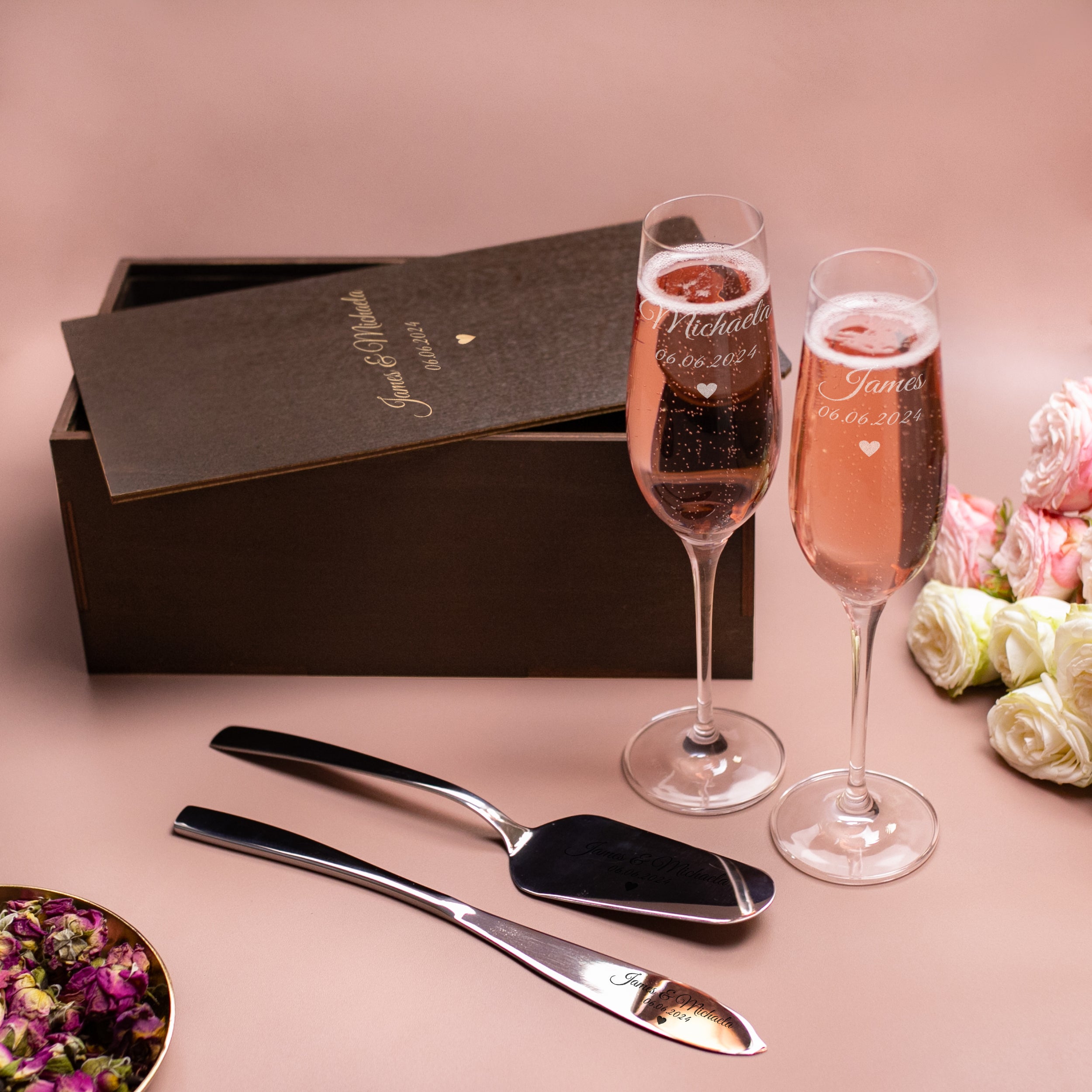 Personalized Cake Server & Knife and Champagne Flutes - Wedding Gift