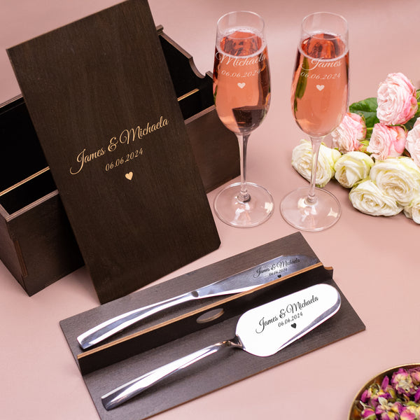 Personalized Cake Server & Knife and Champagne Flutes - Wedding Gift