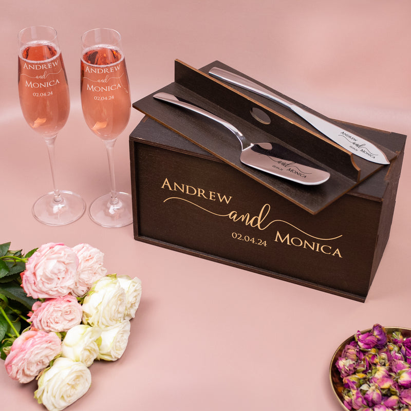 Wedding Serving Set and Engraved Champagne Glasses - Wedding Serving Accessories