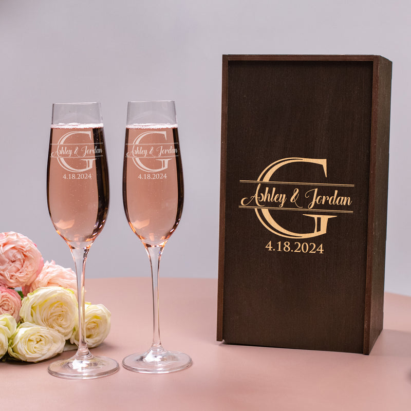 Elegant Wedding Champagne Flutes & Personalized Cake Serving Set