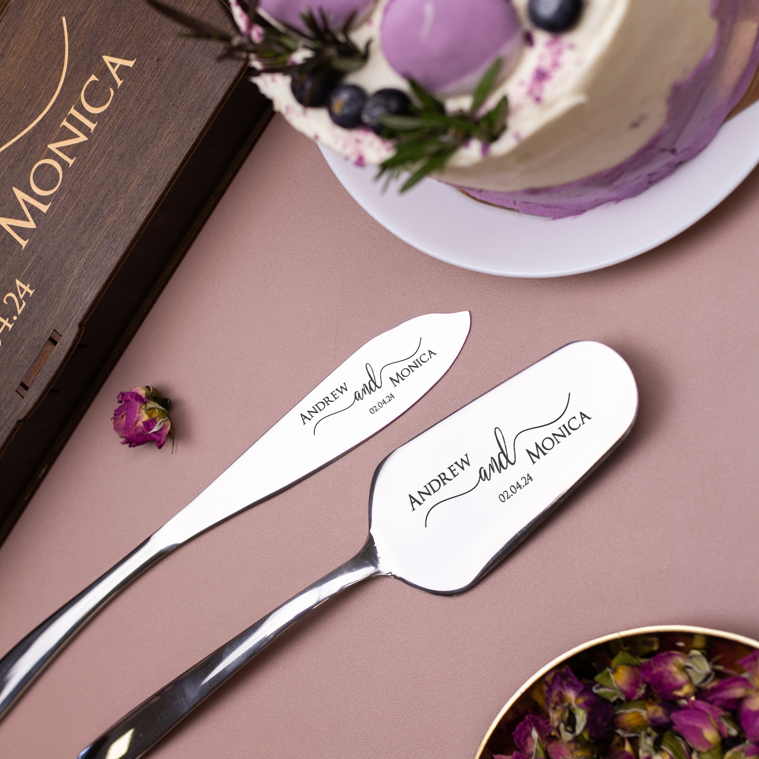 Wedding Cake Server Set - Engraved Cake Knife & Server Set