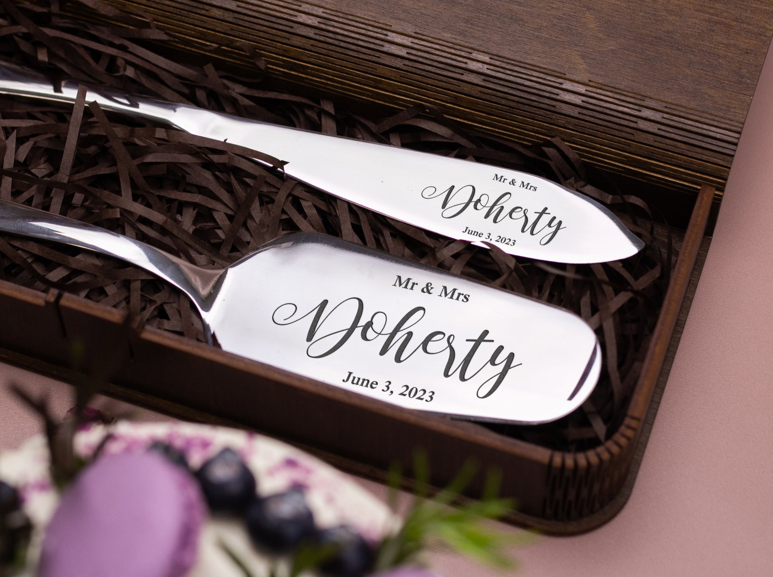 Personalized Wedding Cake Server Set - Engraved Cake Knife & Server