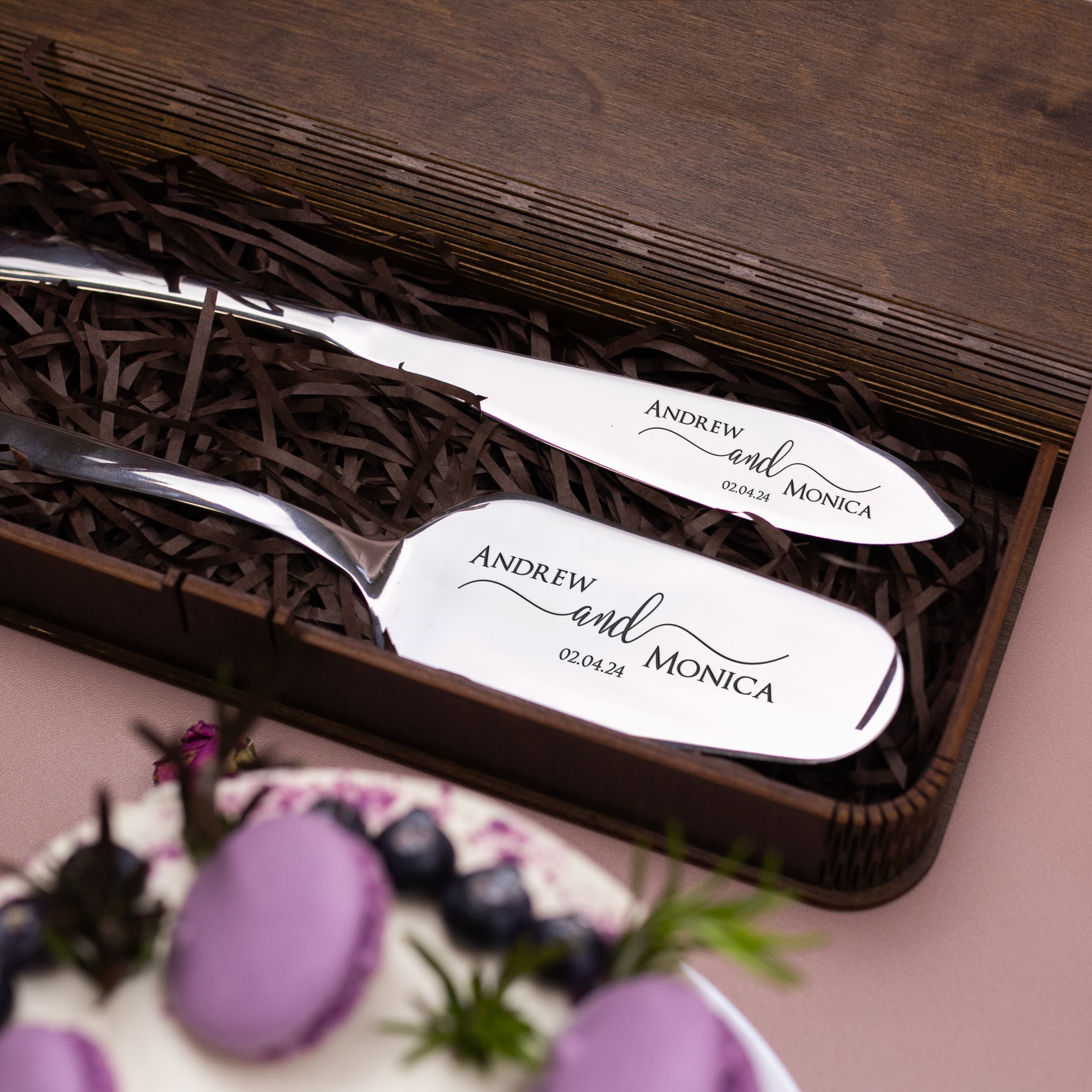 Wedding Cake Server Set - Engraved Cake Knife & Server Set