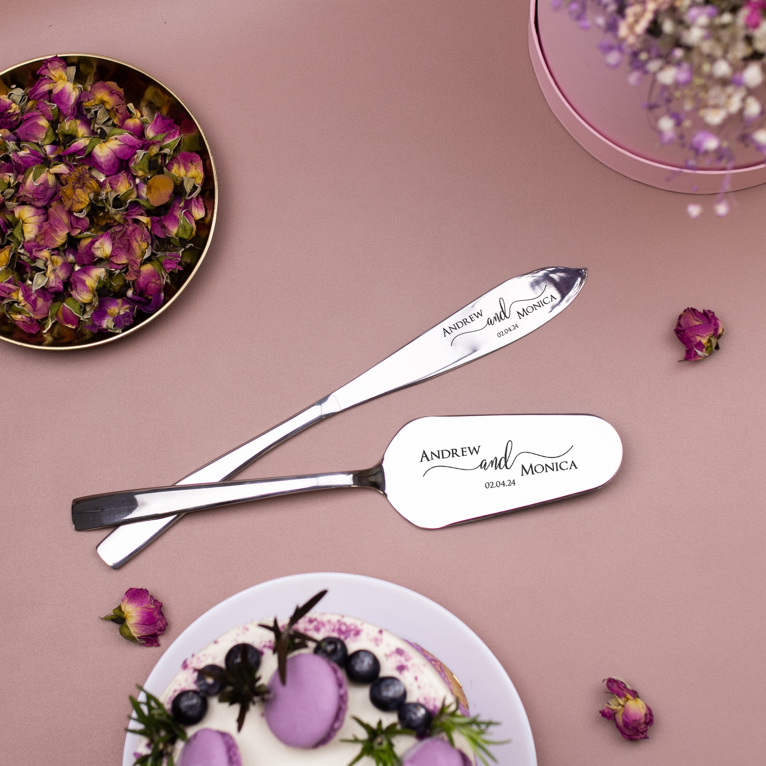 Wedding Cake Server Set - Engraved Cake Knife & Server Set